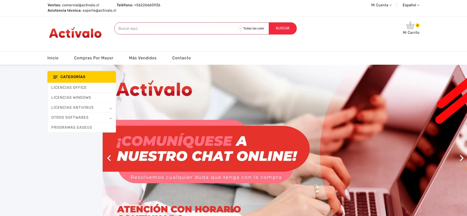Website screenshot of Activalo.cl