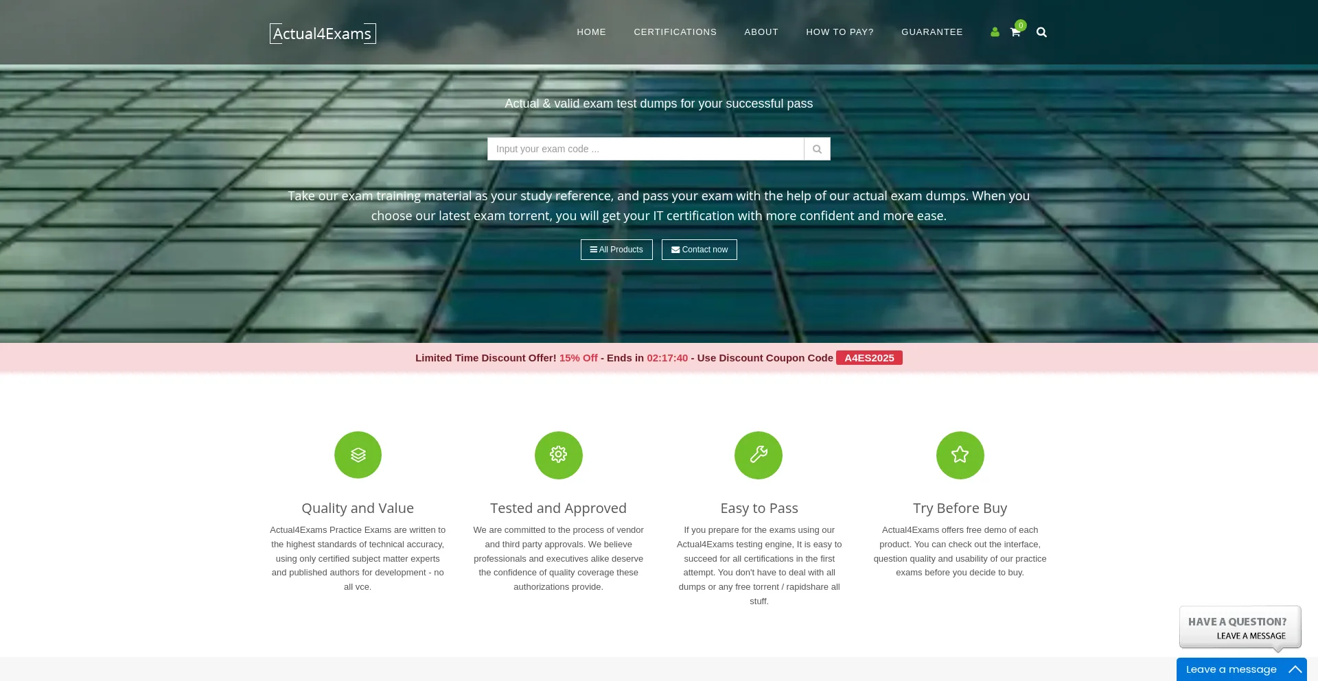 Actual4exams.com Screenshot