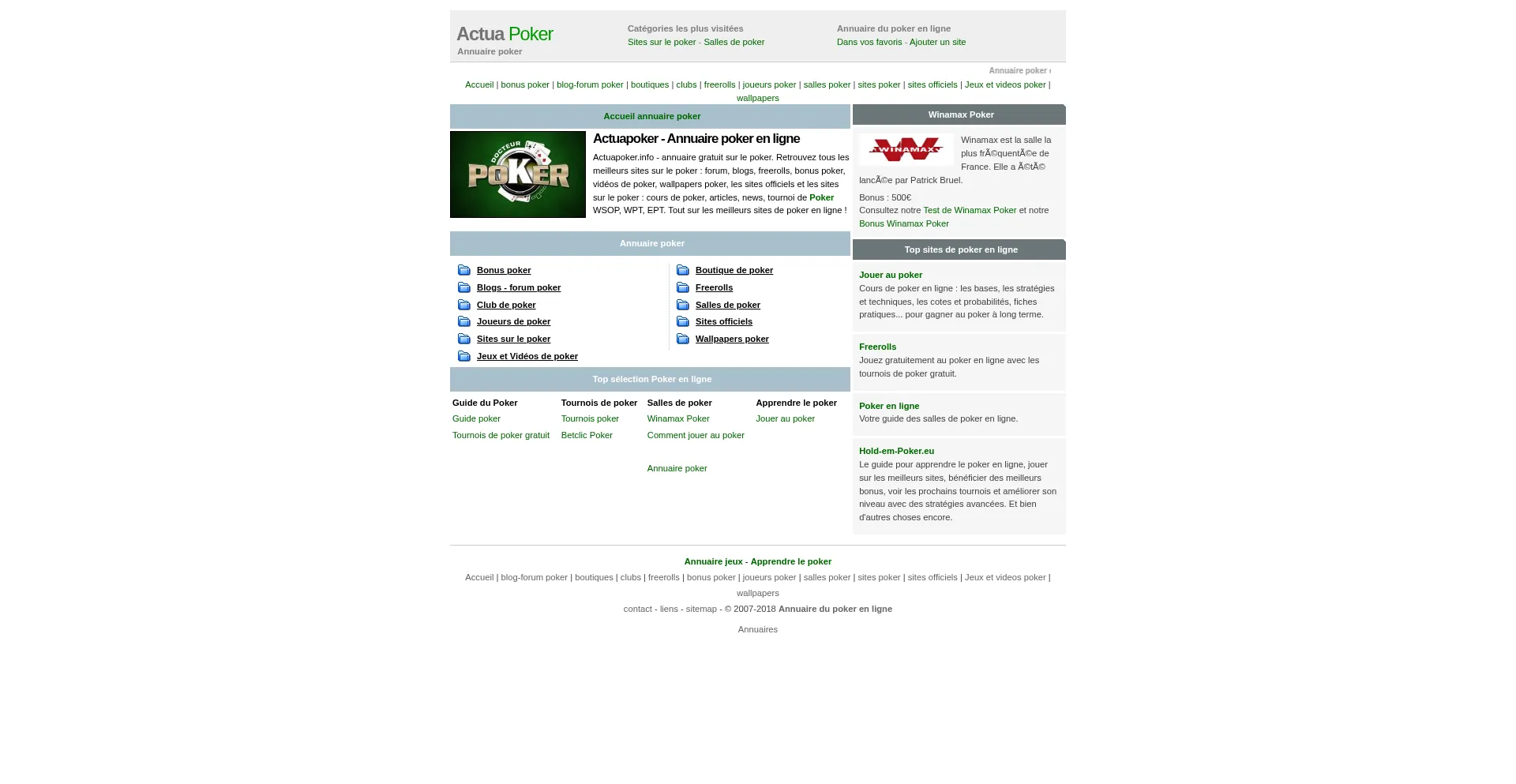 Website screenshot of Actuapoker.info