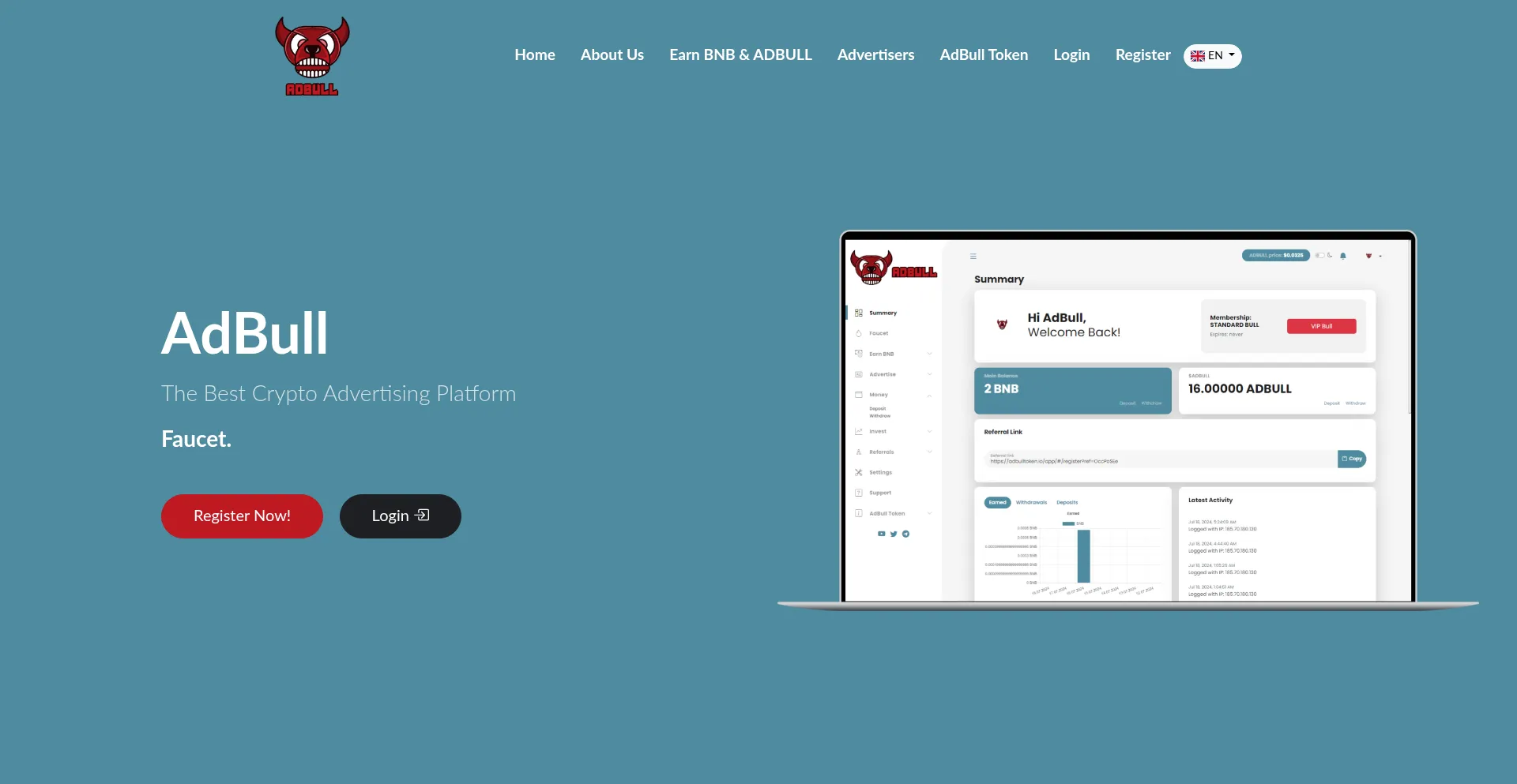 Website screenshot of Adbulltoken.io