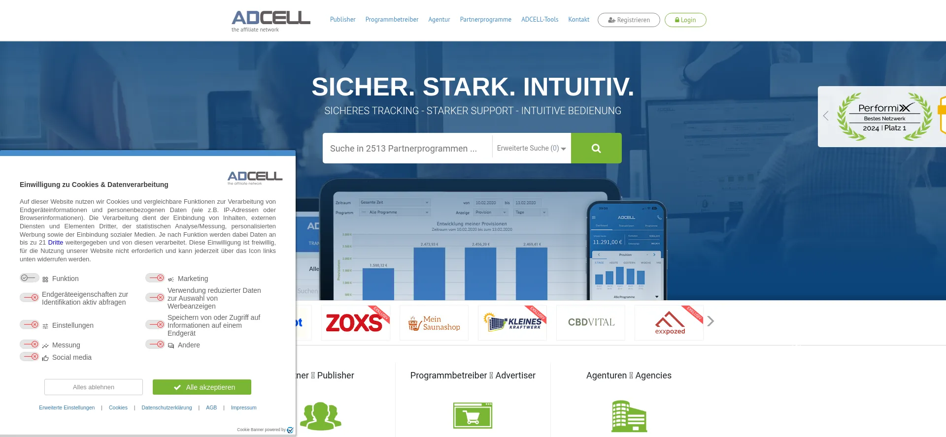 Website screenshot of Adcell.de