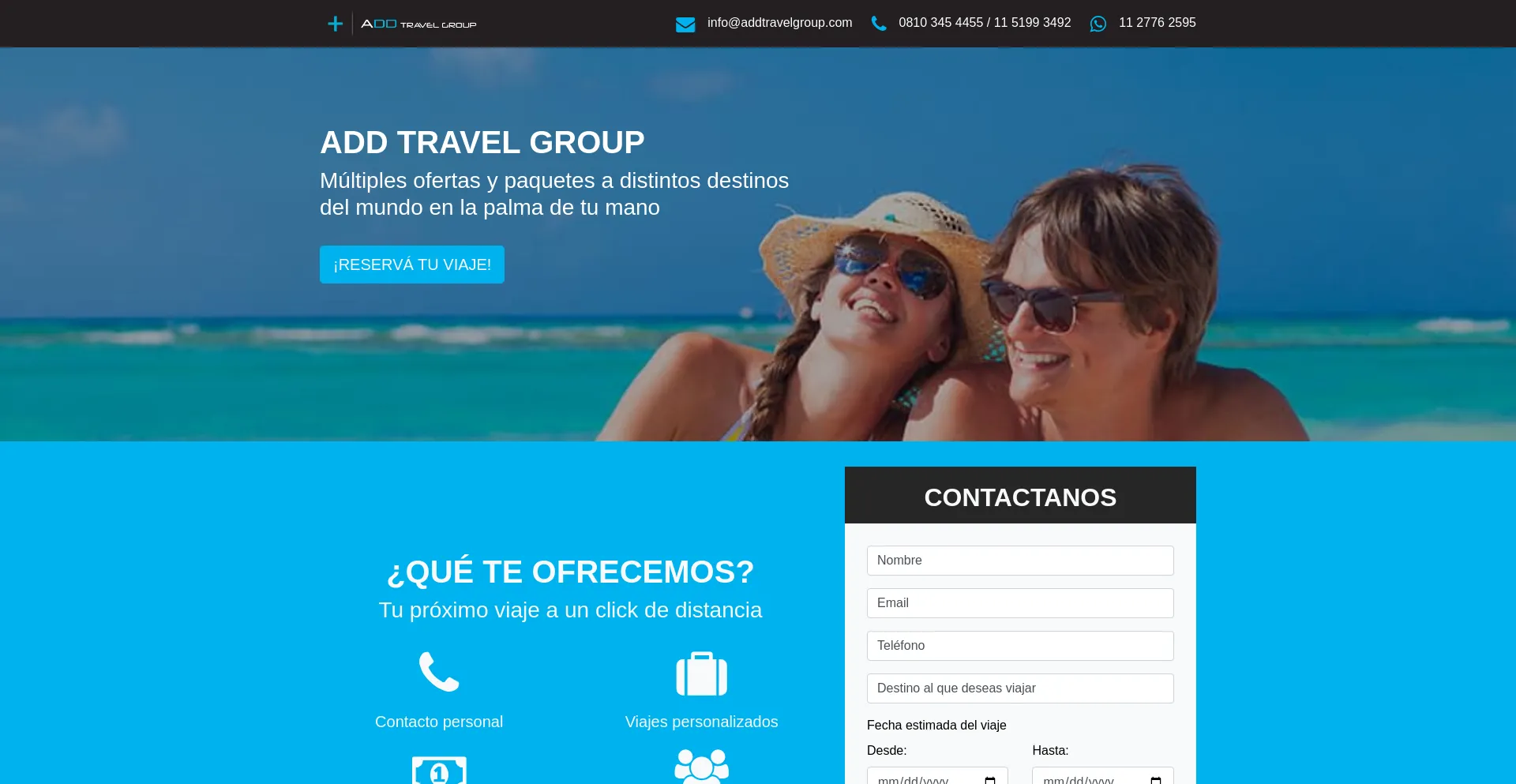 Website screenshot of Addtravelgroup.contactese.com