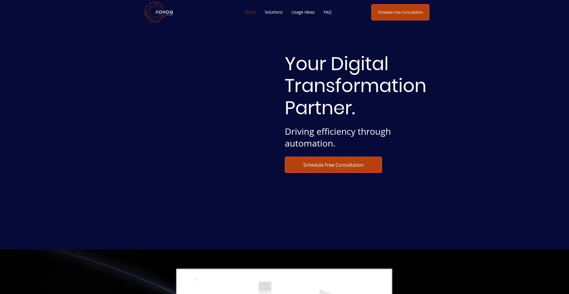 Website screenshot of Adhoqsolutions.com