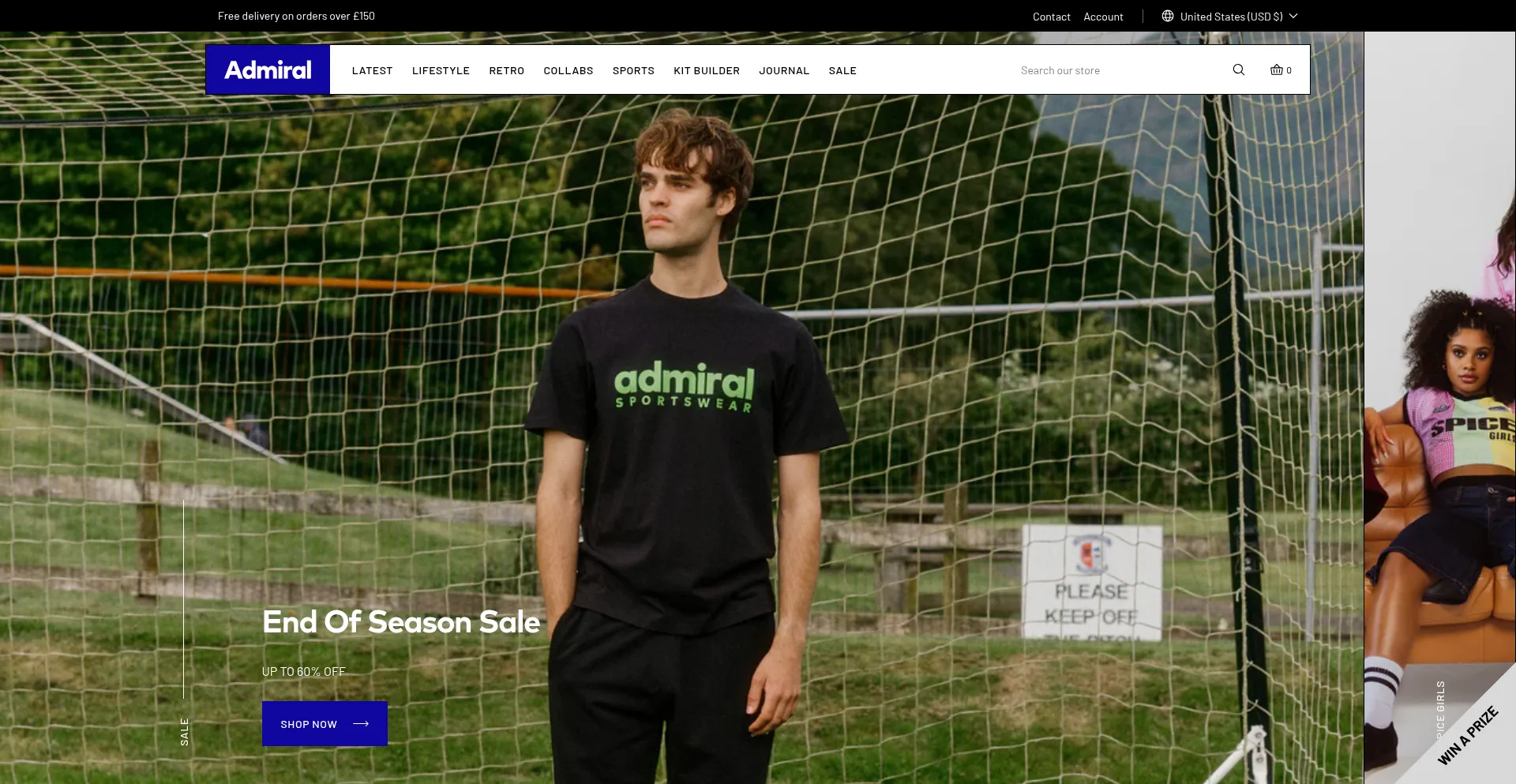 Website screenshot of Admiralsports.com
