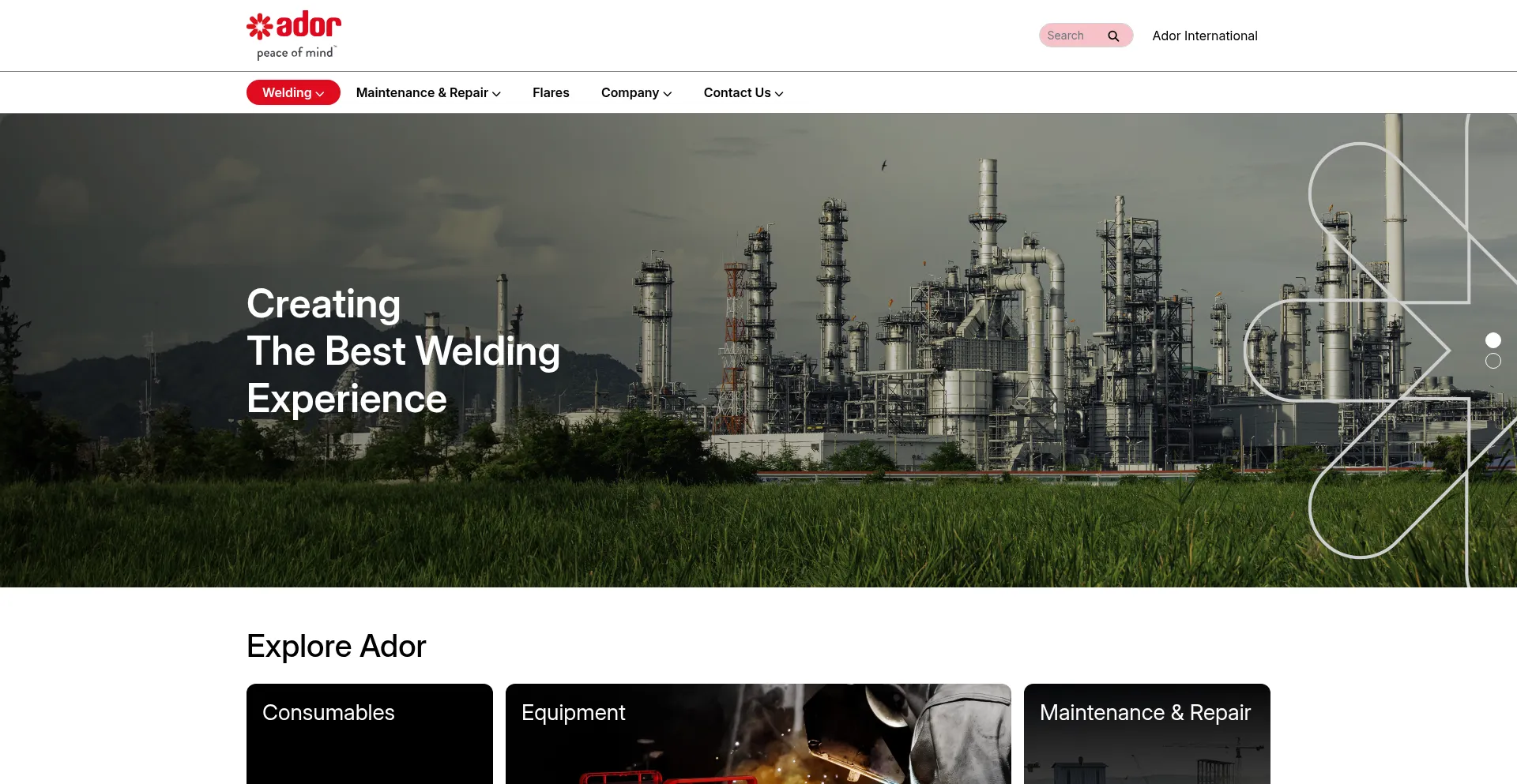 Website screenshot of Adorwelding.com