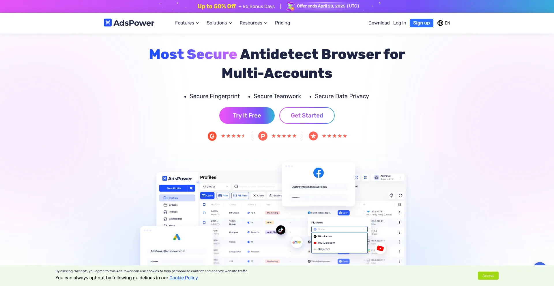 Website screenshot of Adspower.com