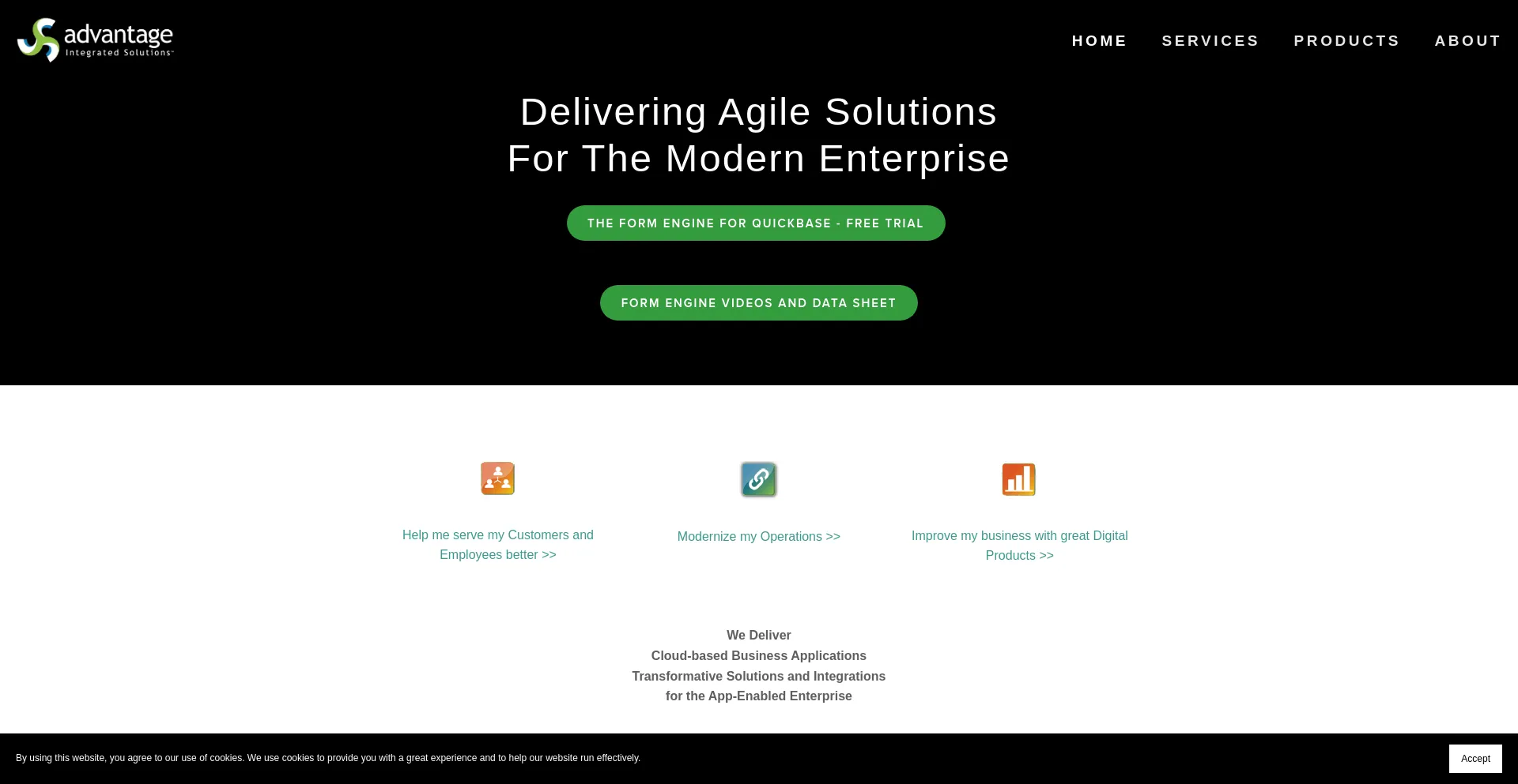 Website screenshot of Advantagequickbase.com