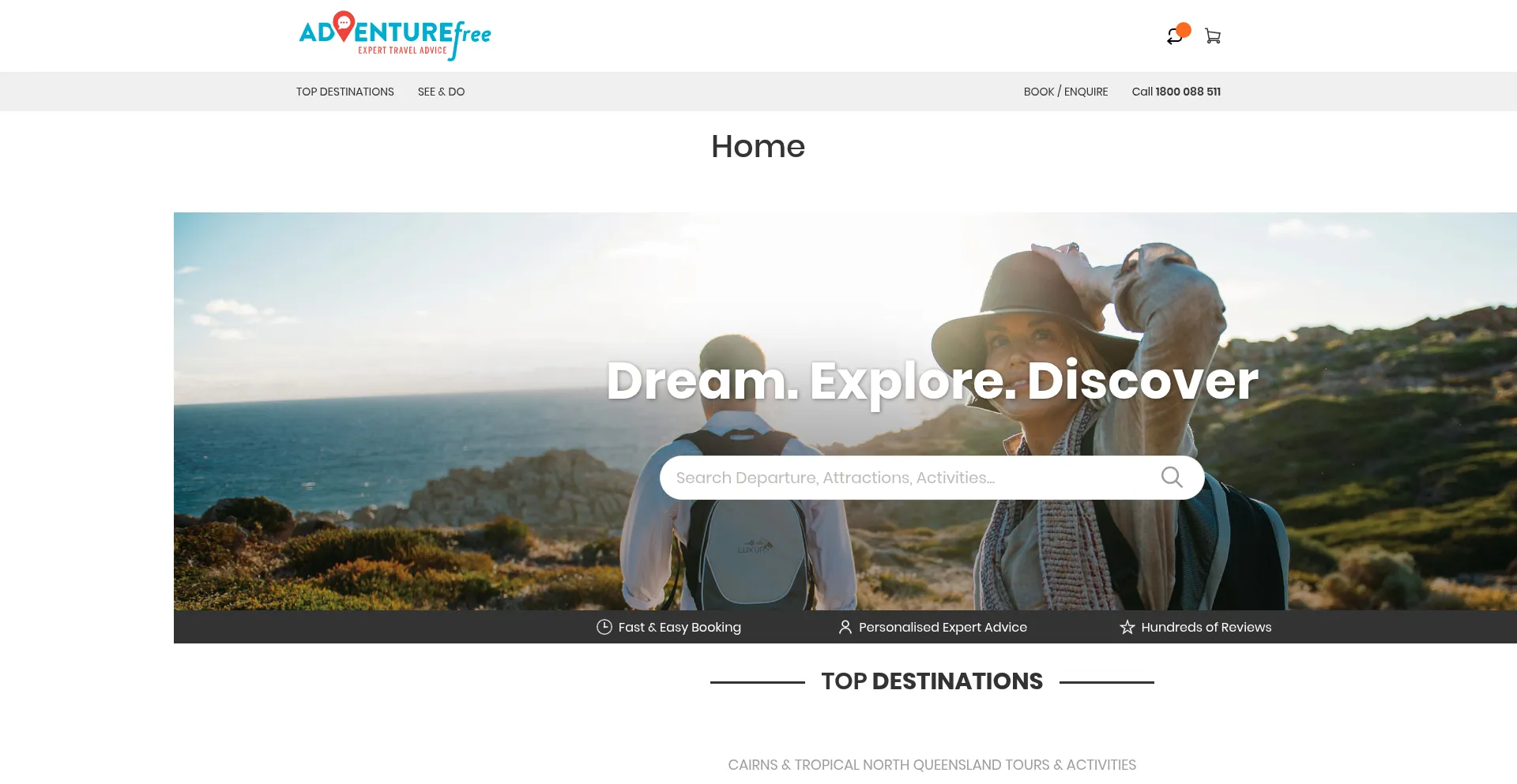 Website screenshot of Adventurefree.com.au