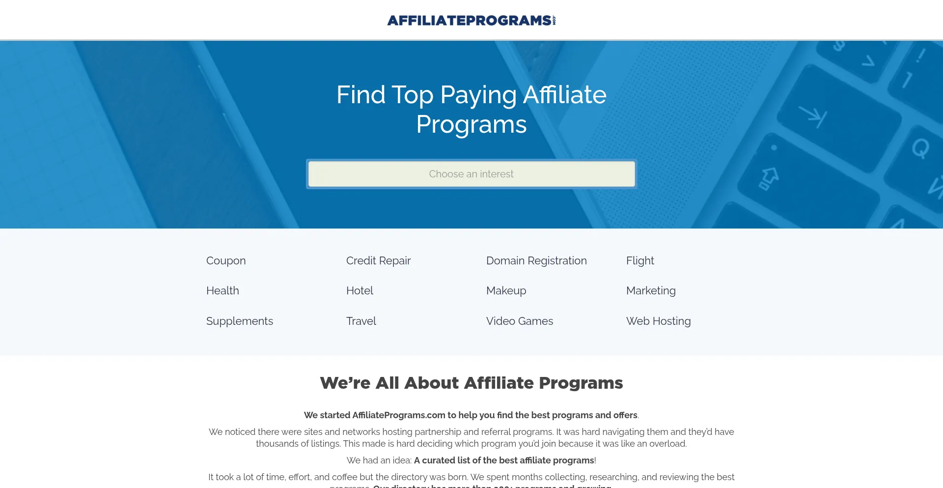 Website screenshot of Affiliateprograms.com