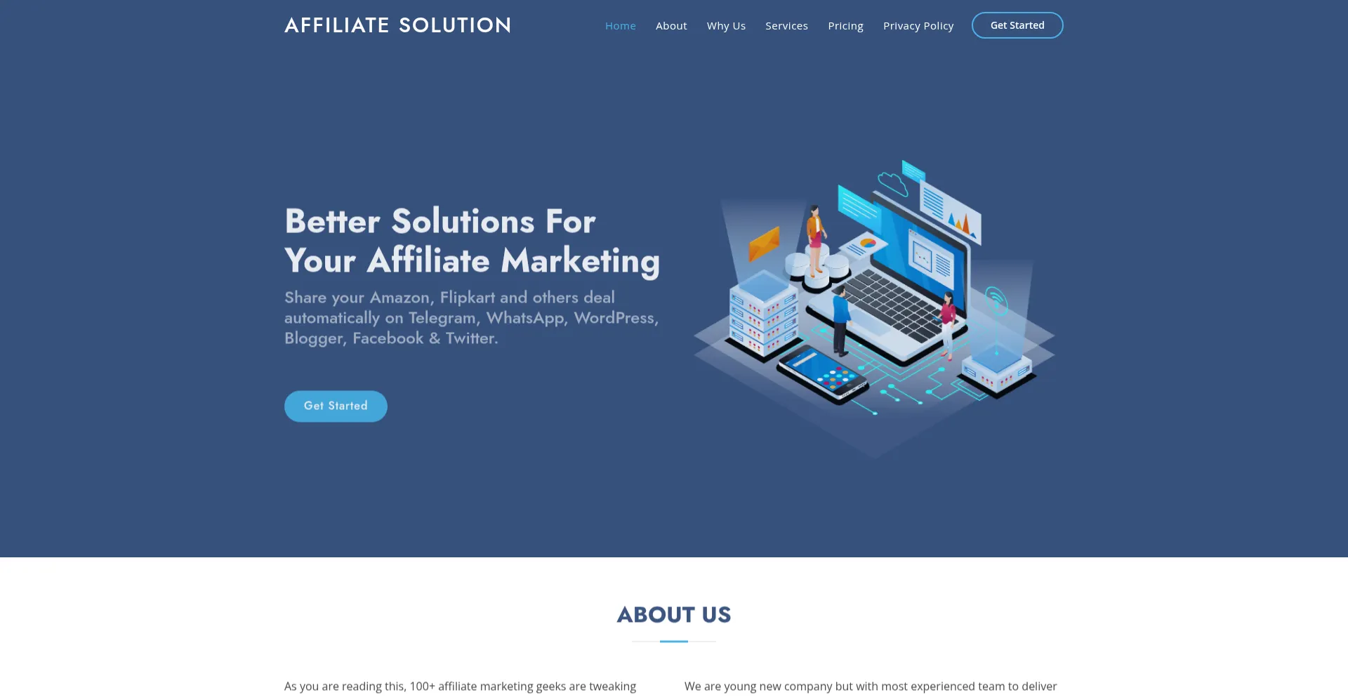 Website screenshot of Affiliatesolution.in