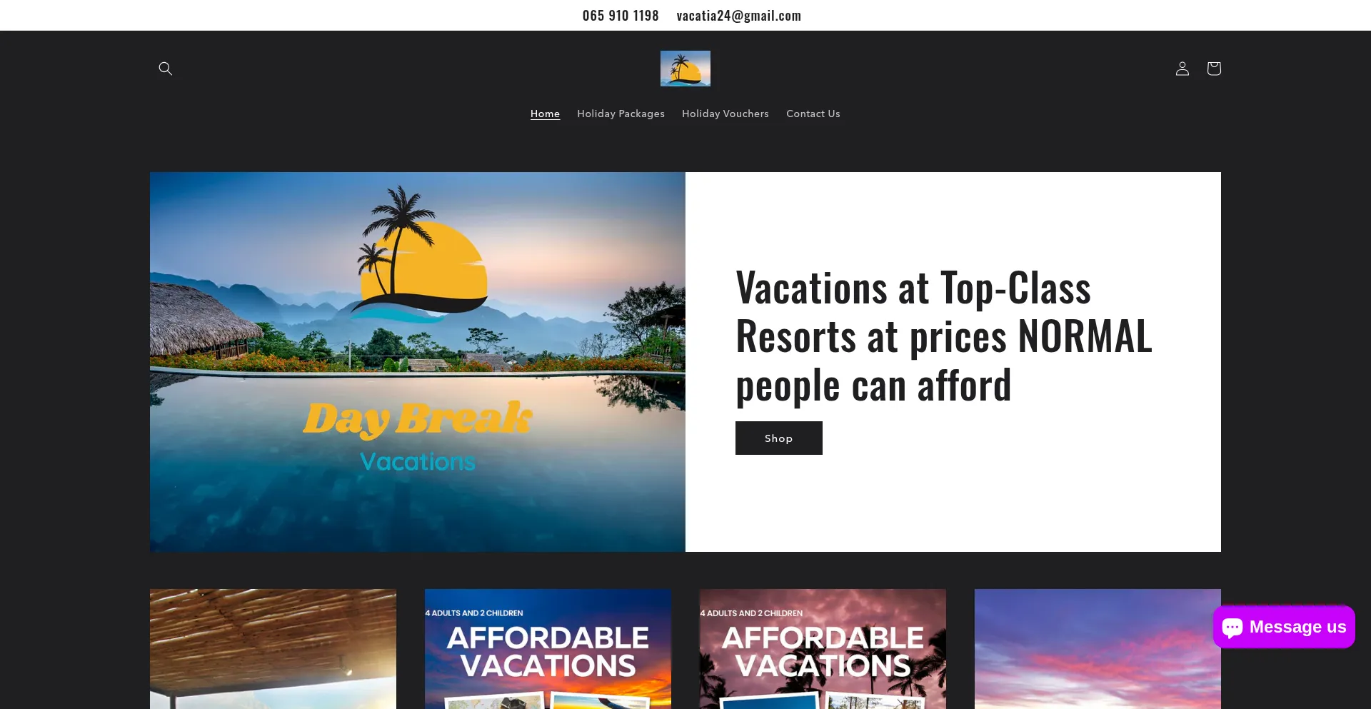 Website screenshot of Africanglittervacations.co.za