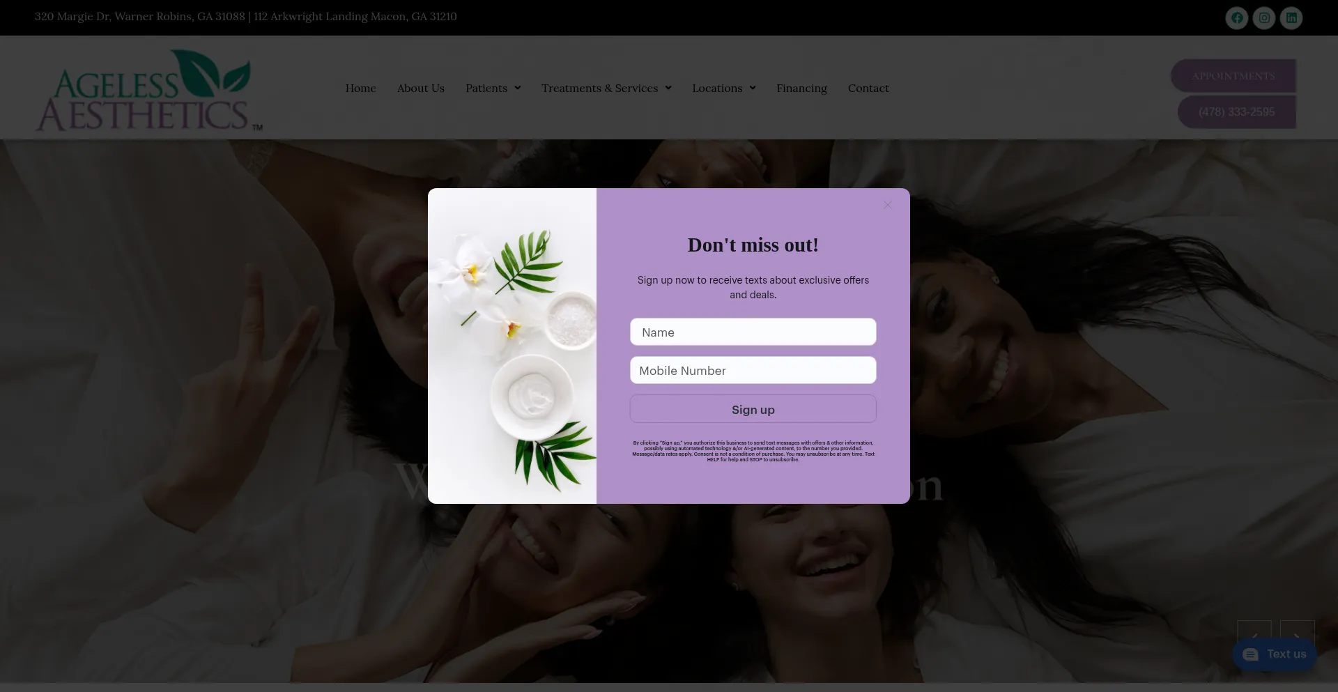 Website screenshot of Agelessbeautyhasarrived.com