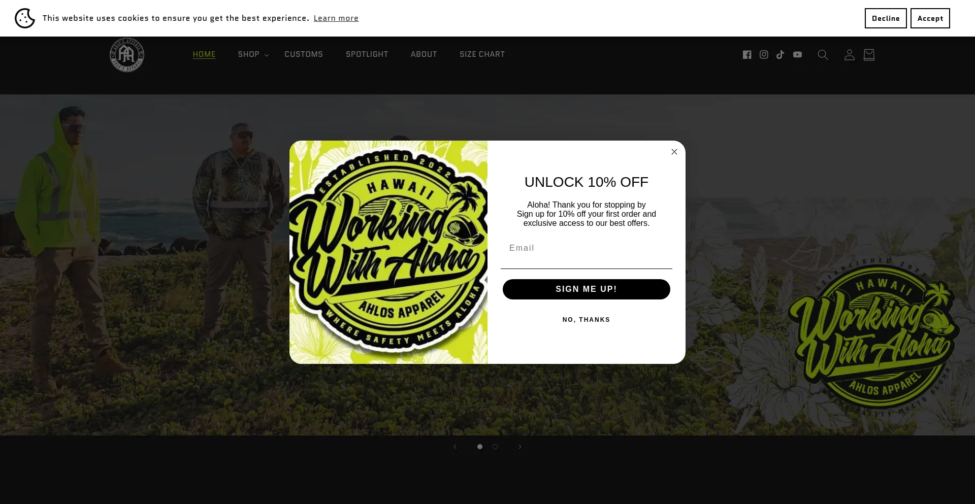 Website screenshot of Ahlosapparel.com