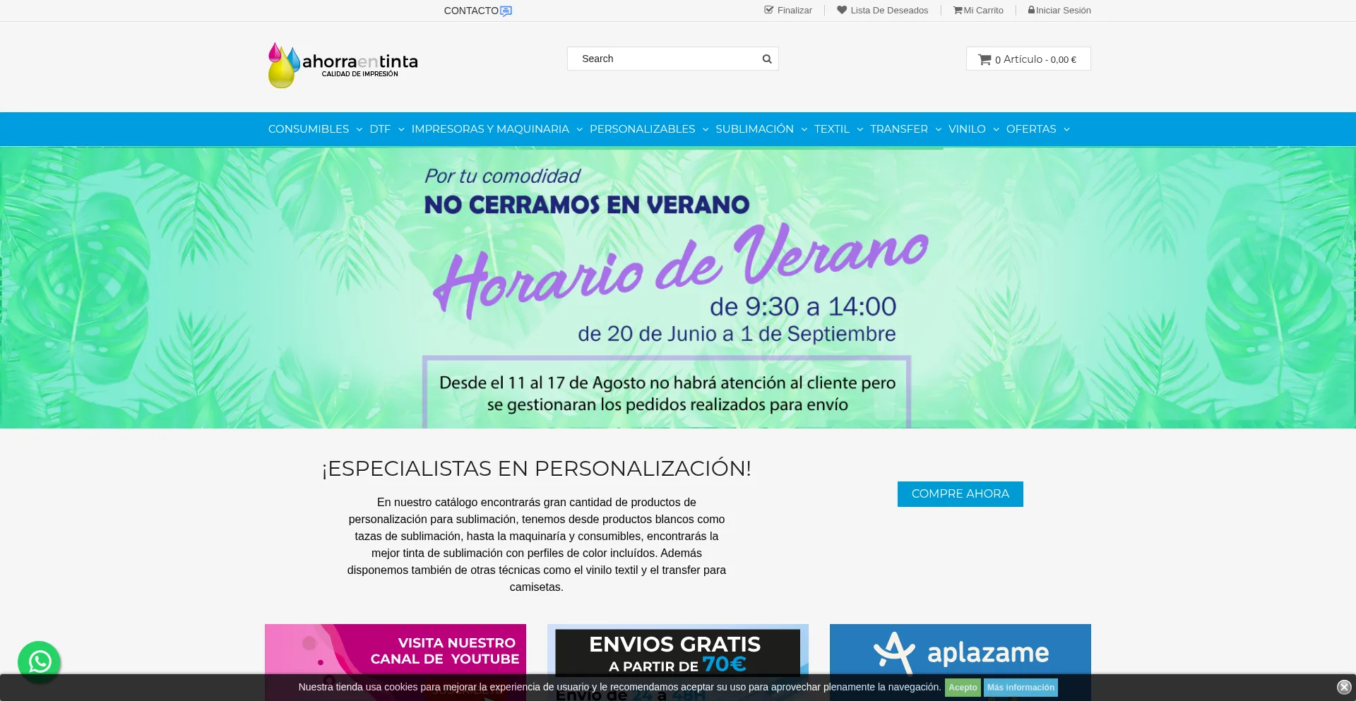 Website screenshot of Ahorraentinta.es