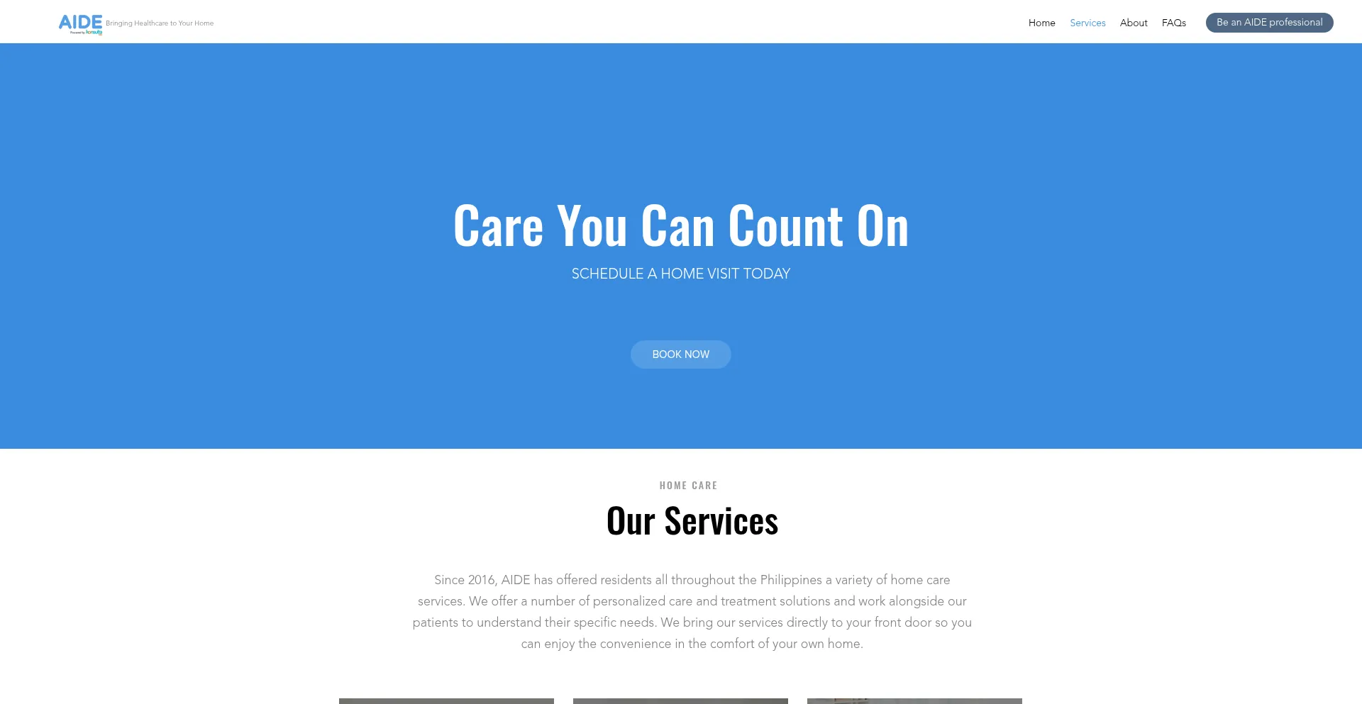 Website screenshot of Aide-app.com