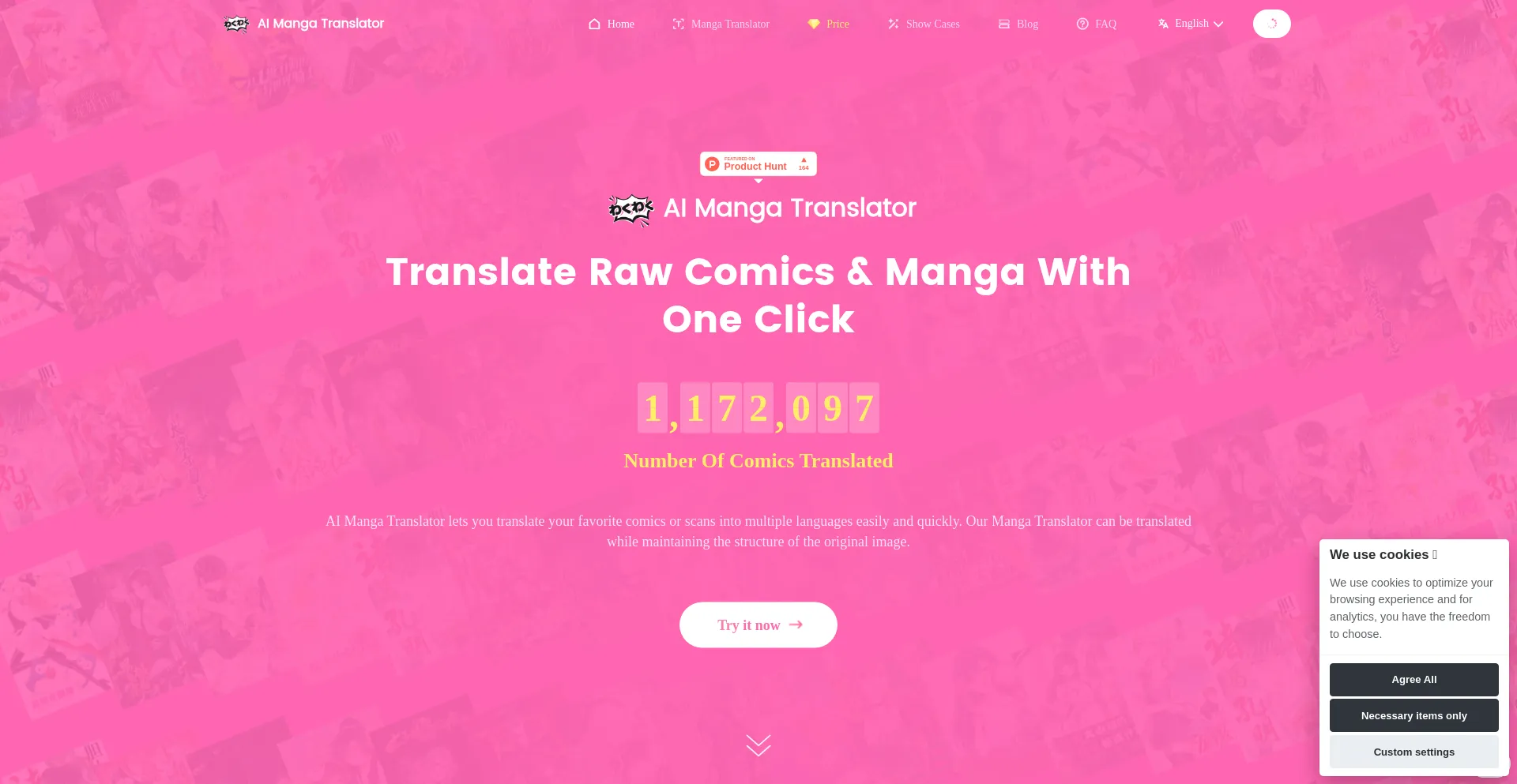 Website screenshot of Aimangatranslator.com