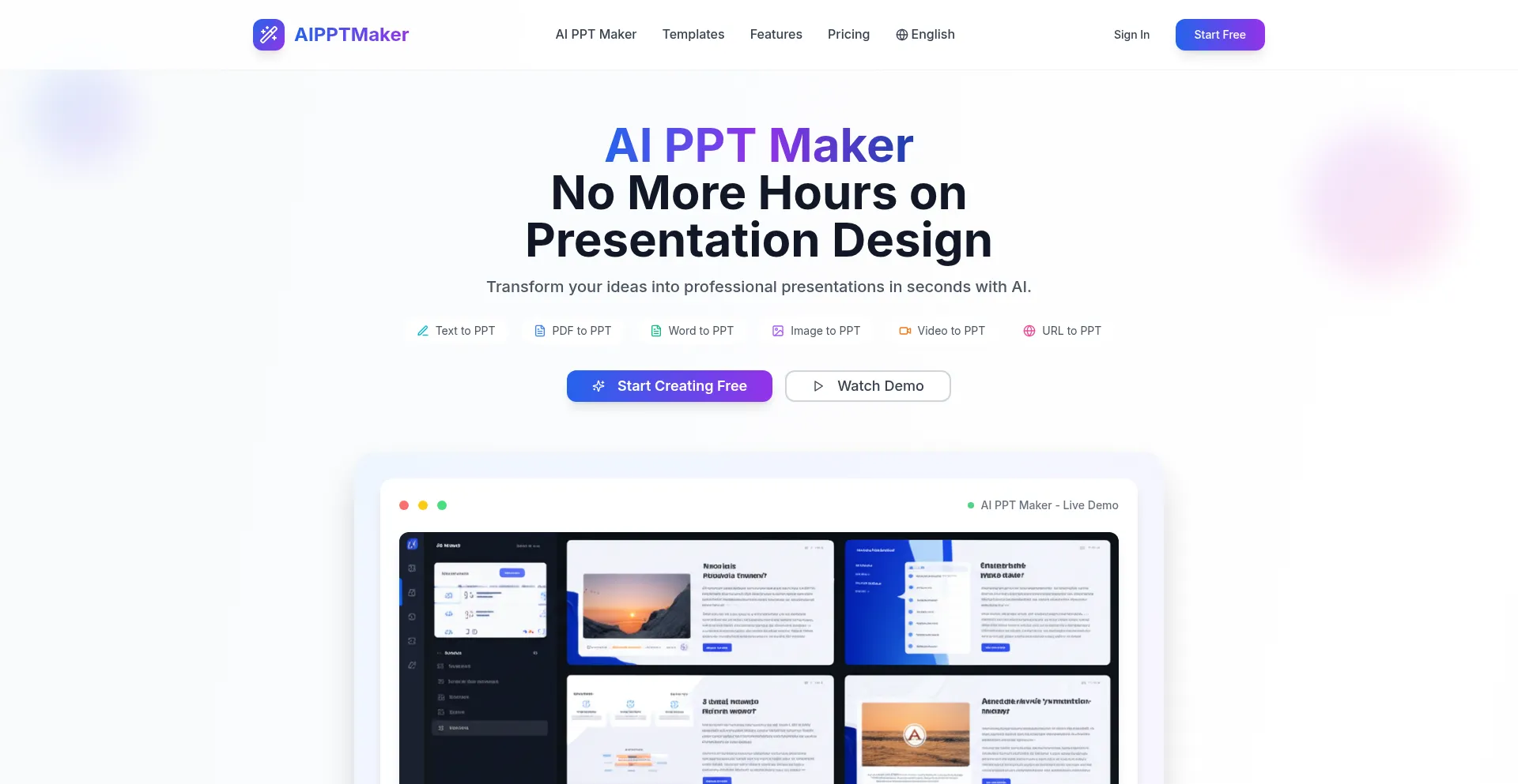 Website screenshot of Aipptmaker.pro
