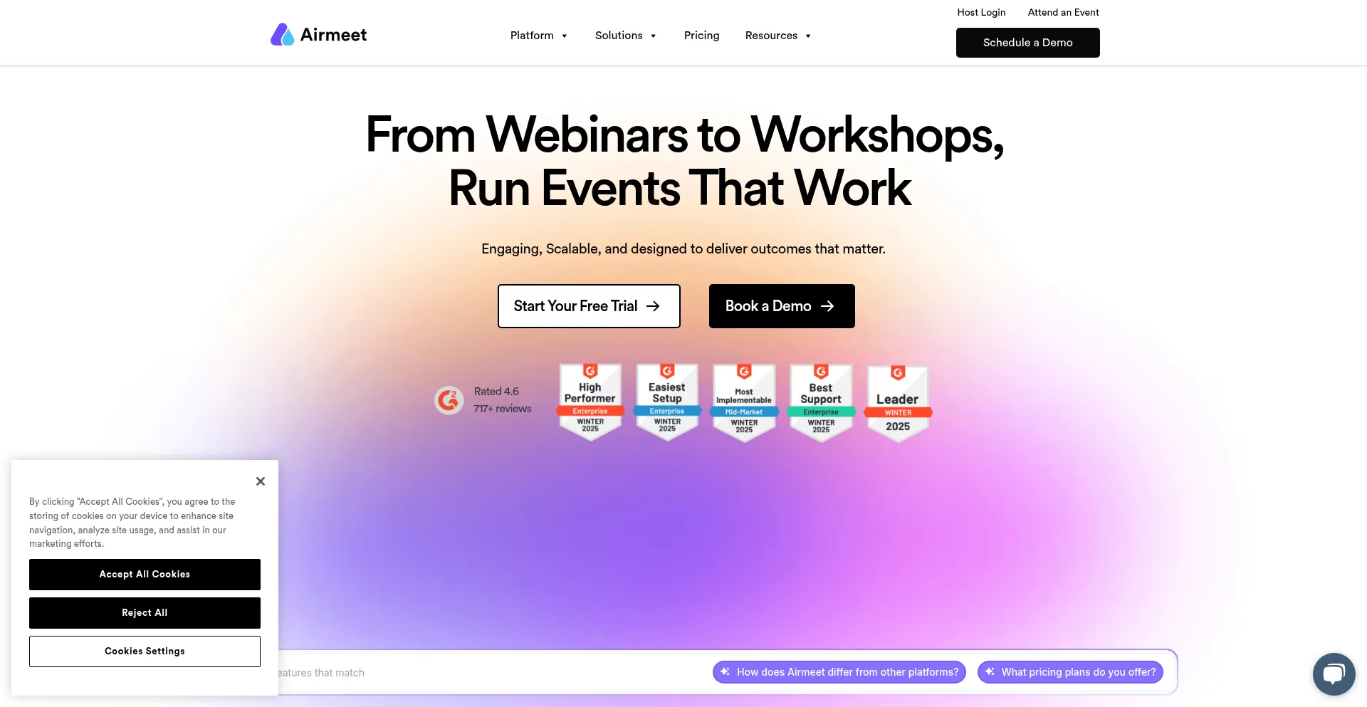 Website screenshot of Airmeetnotifications.com