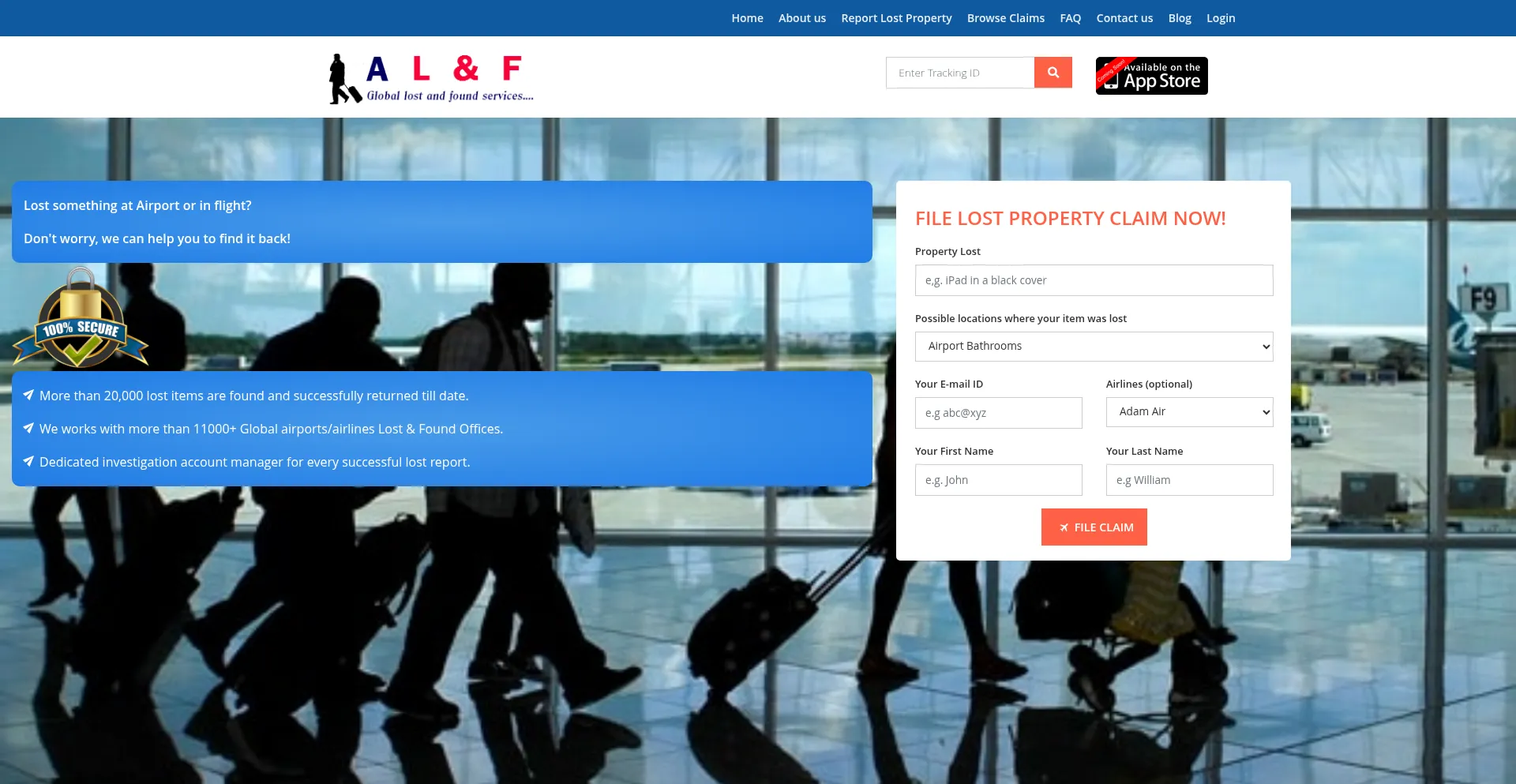 Website screenshot of Airport-lost-and-found.com