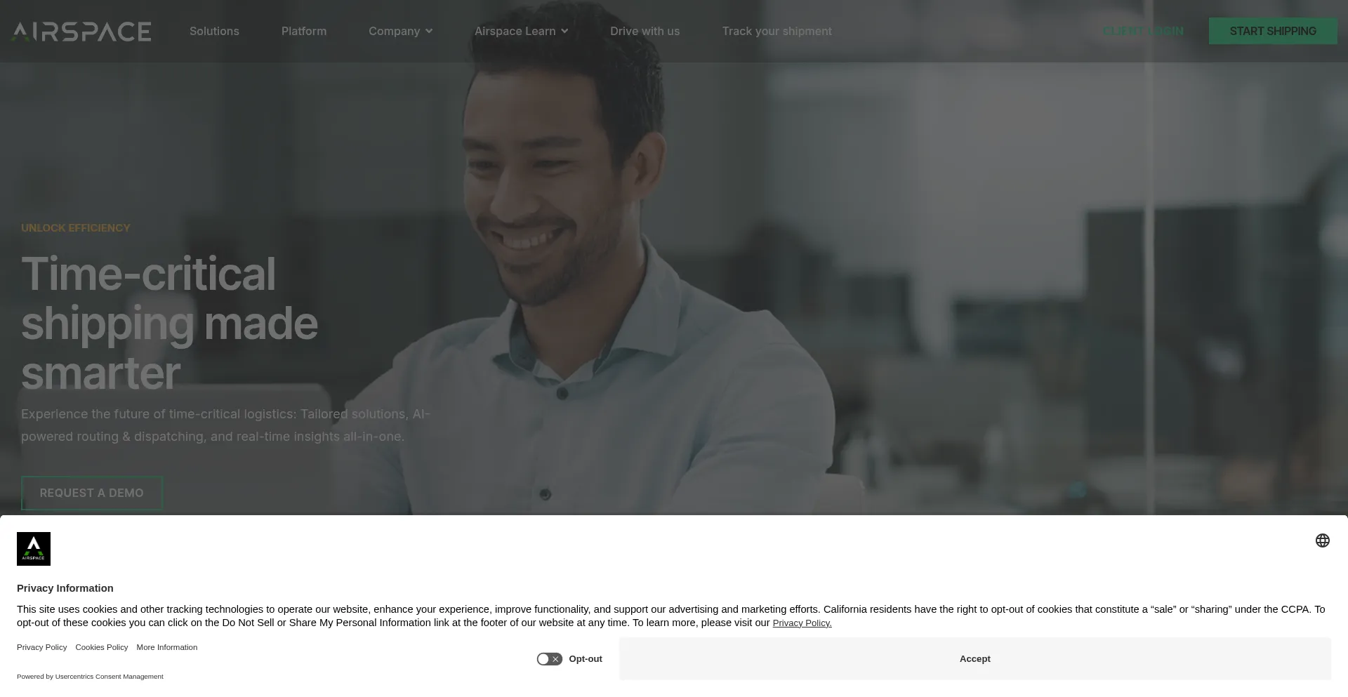 Website screenshot of Airspace.com