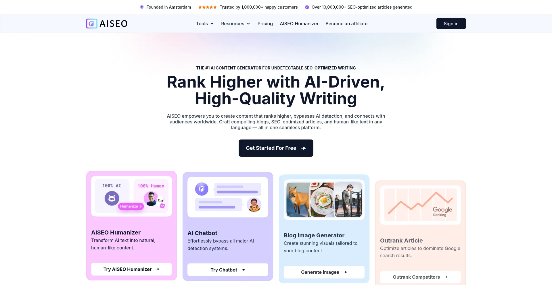 Website screenshot of Aiseo.ai