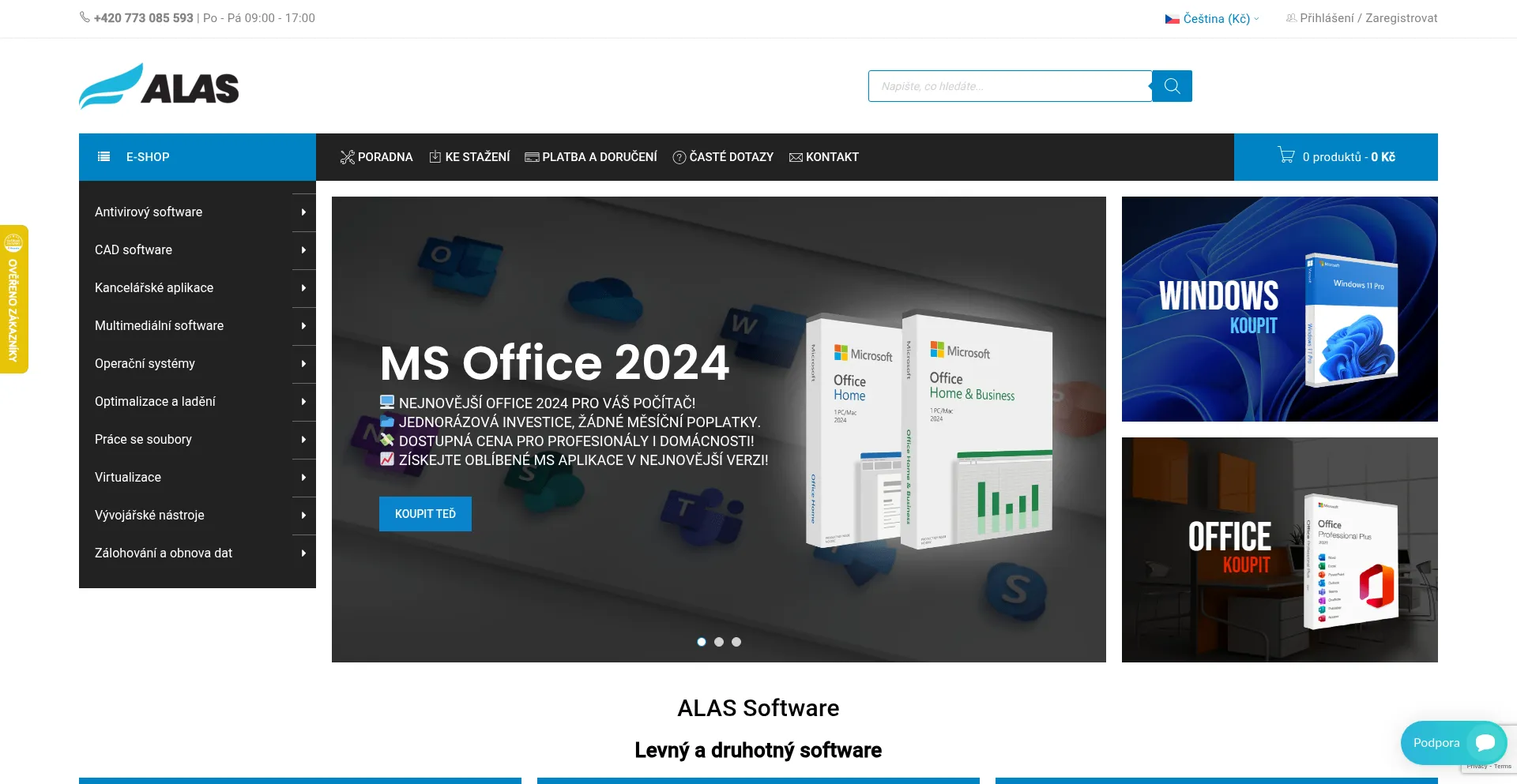 Website screenshot of Alas-software.cz