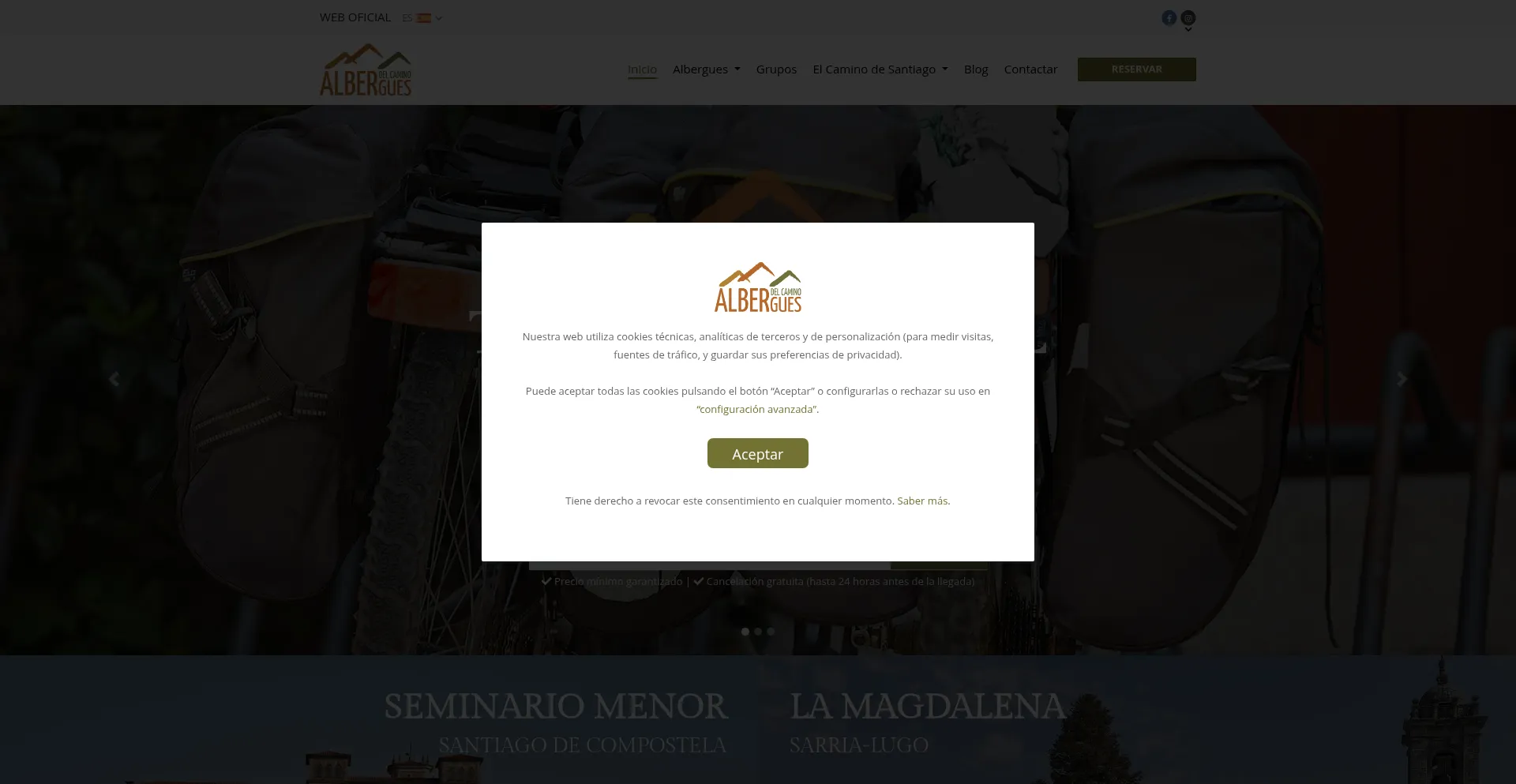 Website screenshot of Alberguesdelcamino.com