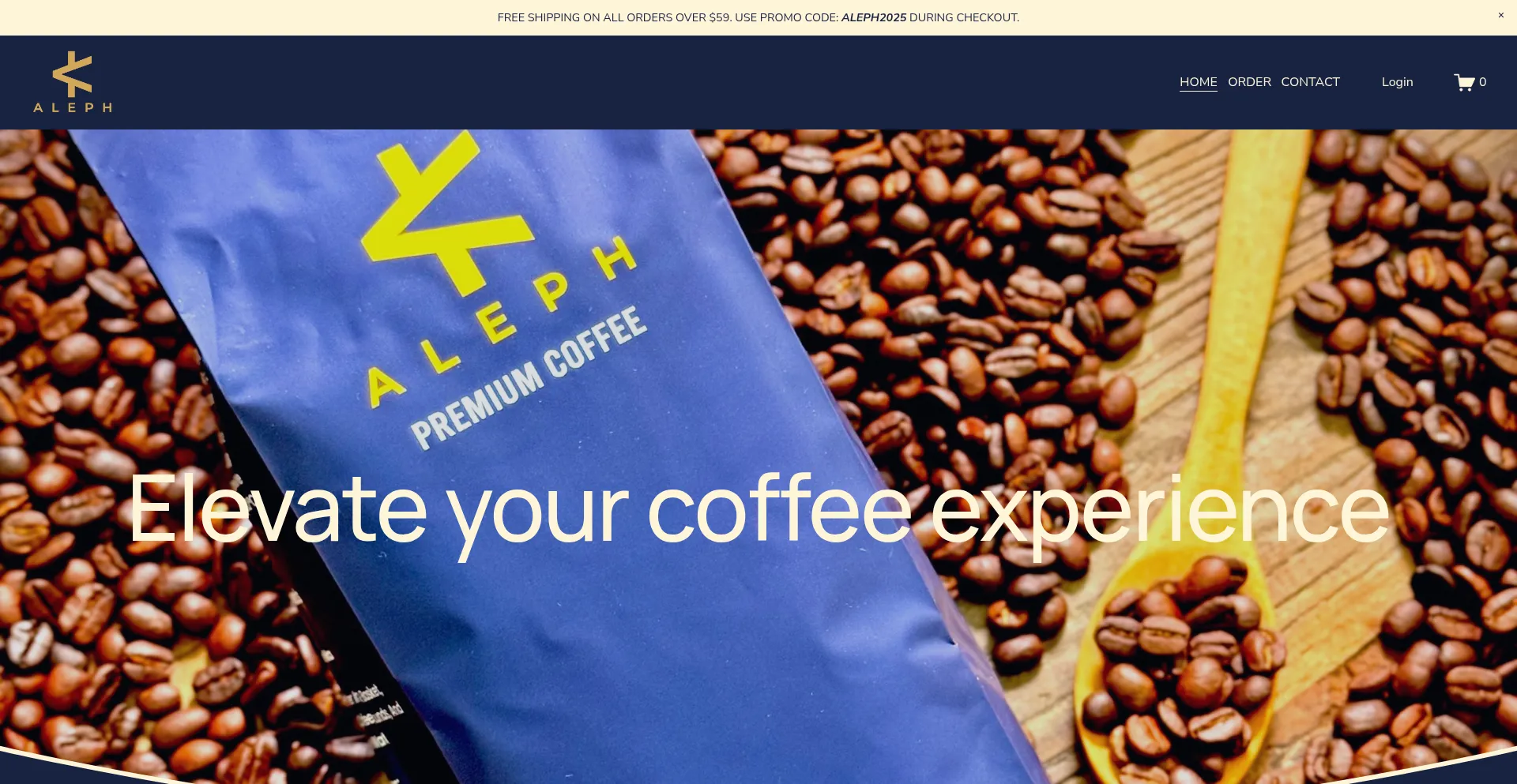 Website screenshot of Aleph-coffee.com