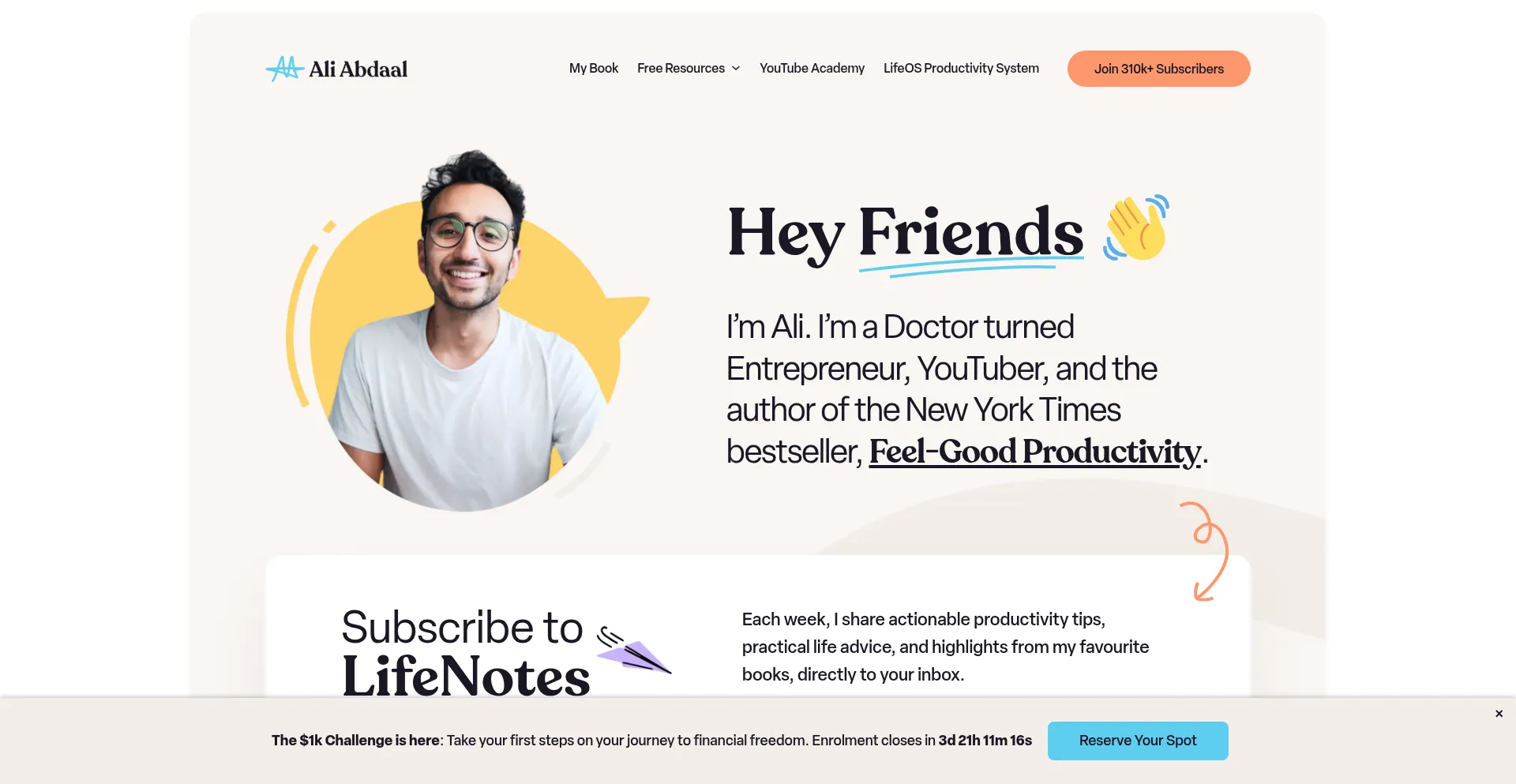 Website screenshot of Aliabdaal.com