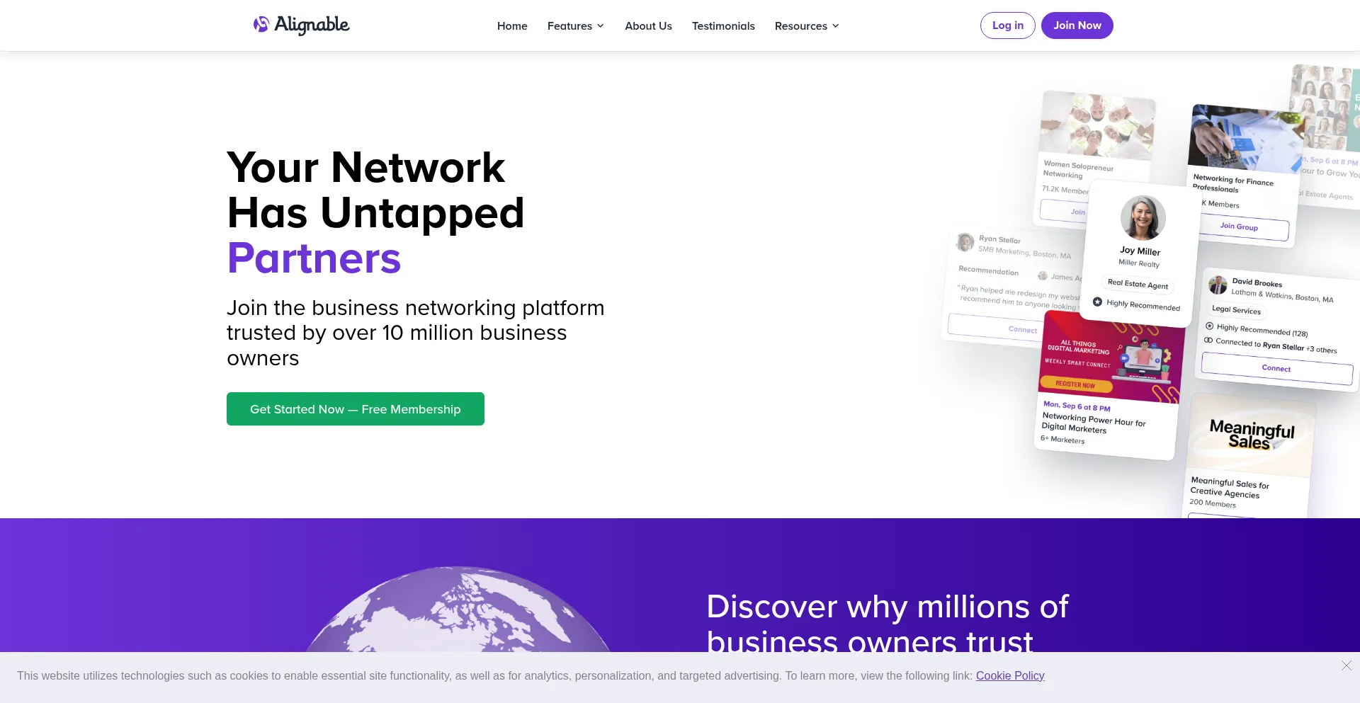 Website screenshot of Alignable.com