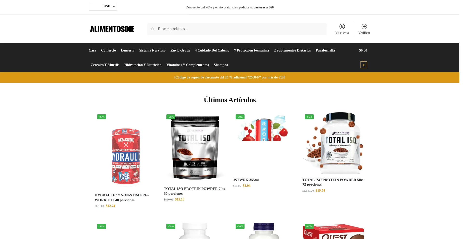 Website screenshot of Alimentosdieteticos.com