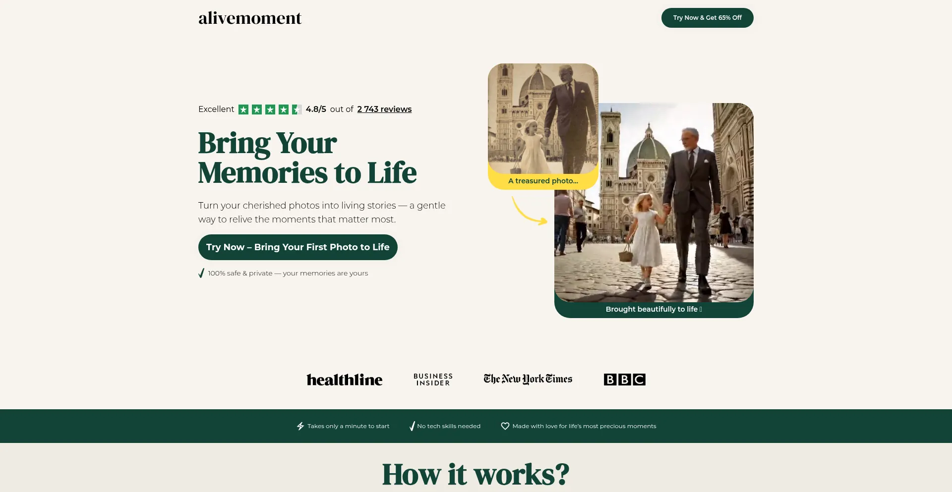 Website screenshot of Alivemoment.com
