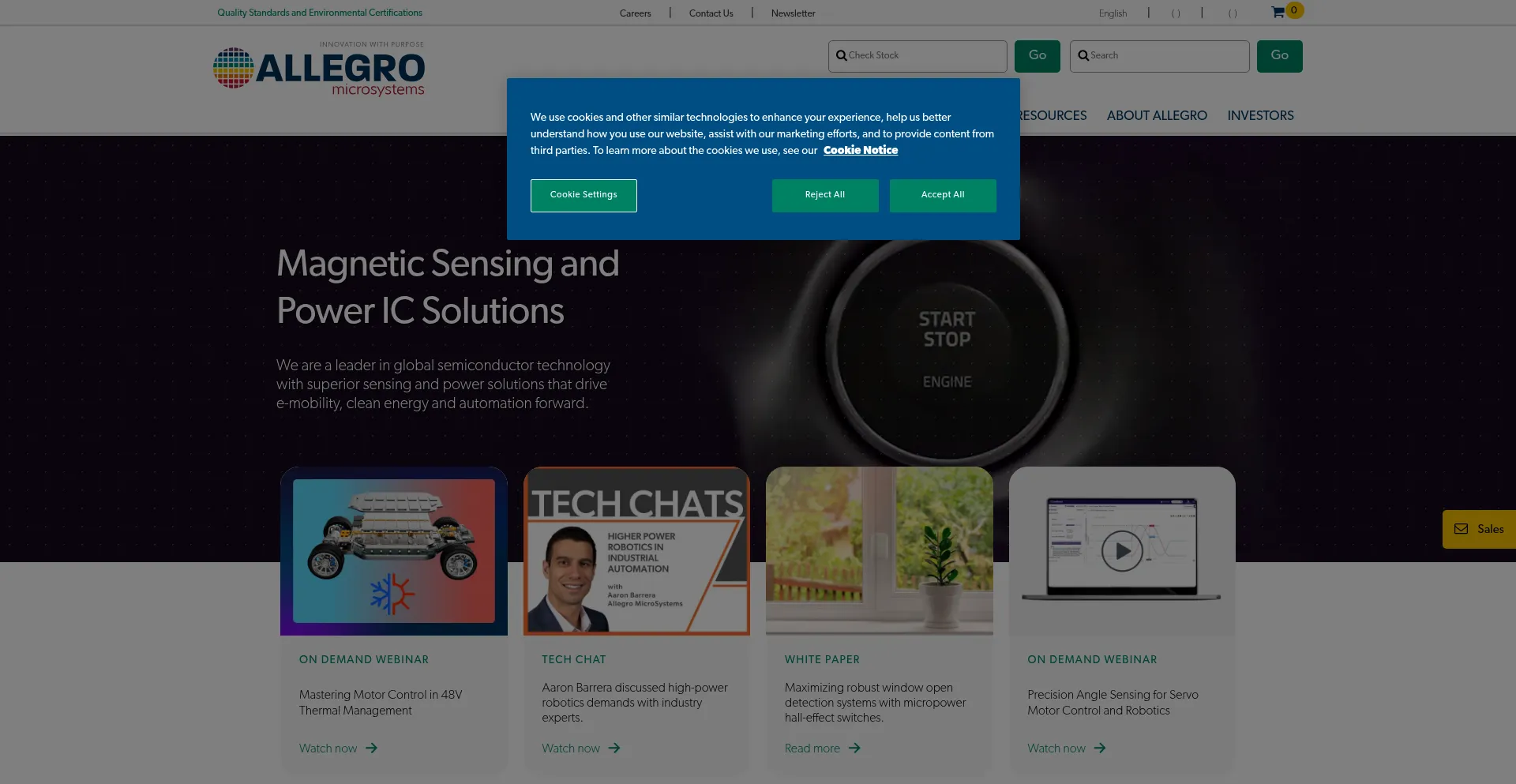 Website screenshot of Allegromicro.com