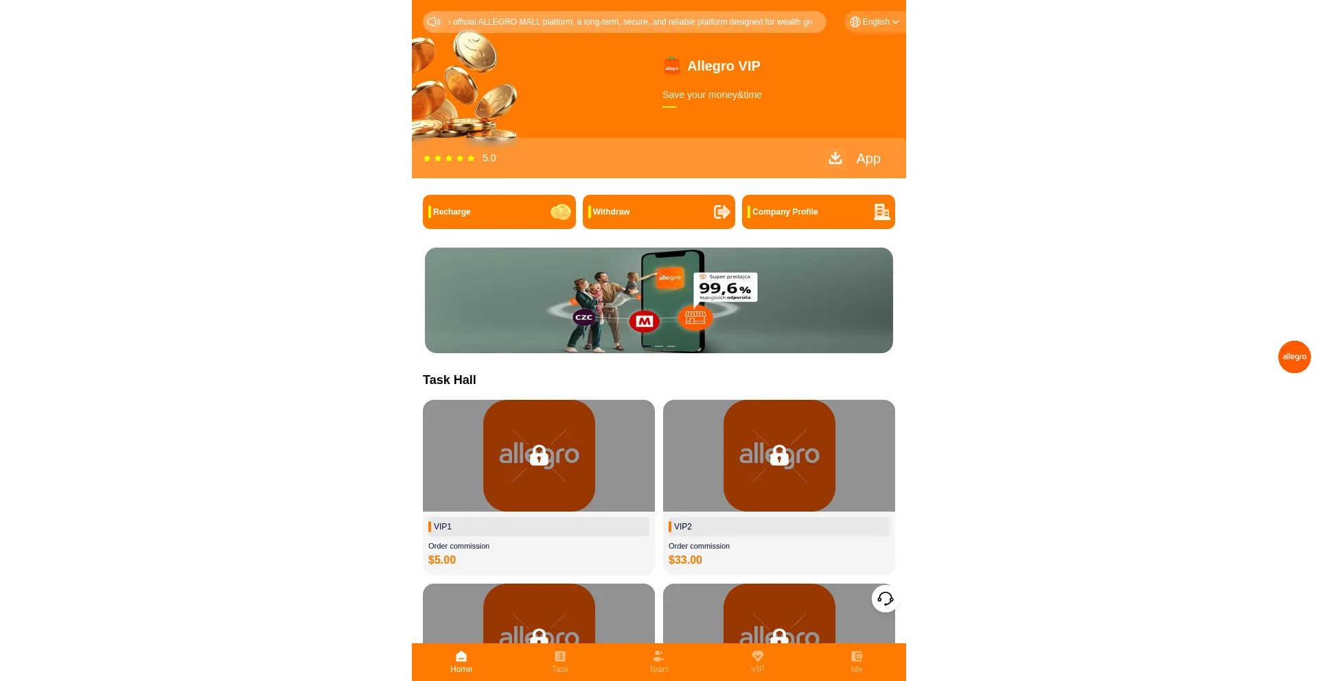 Website screenshot of Allegrovip.cc