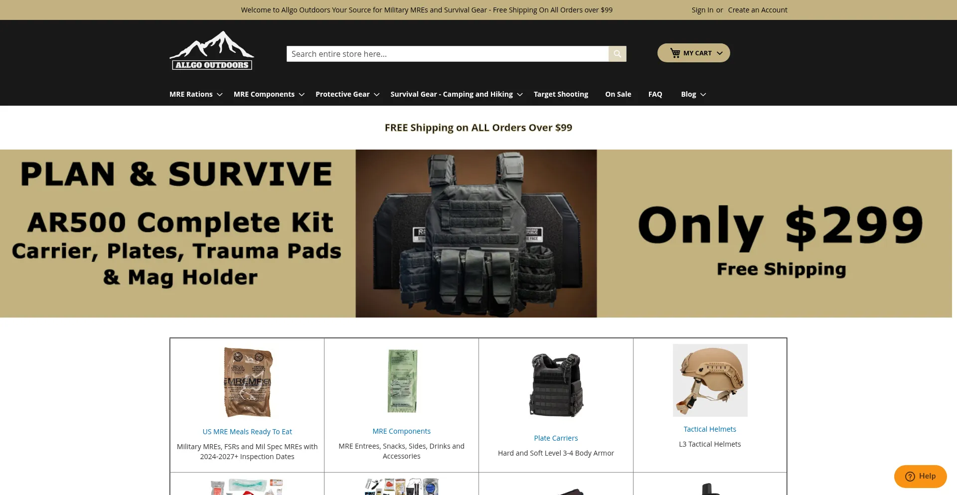 Website screenshot of Allgooutdoors.com