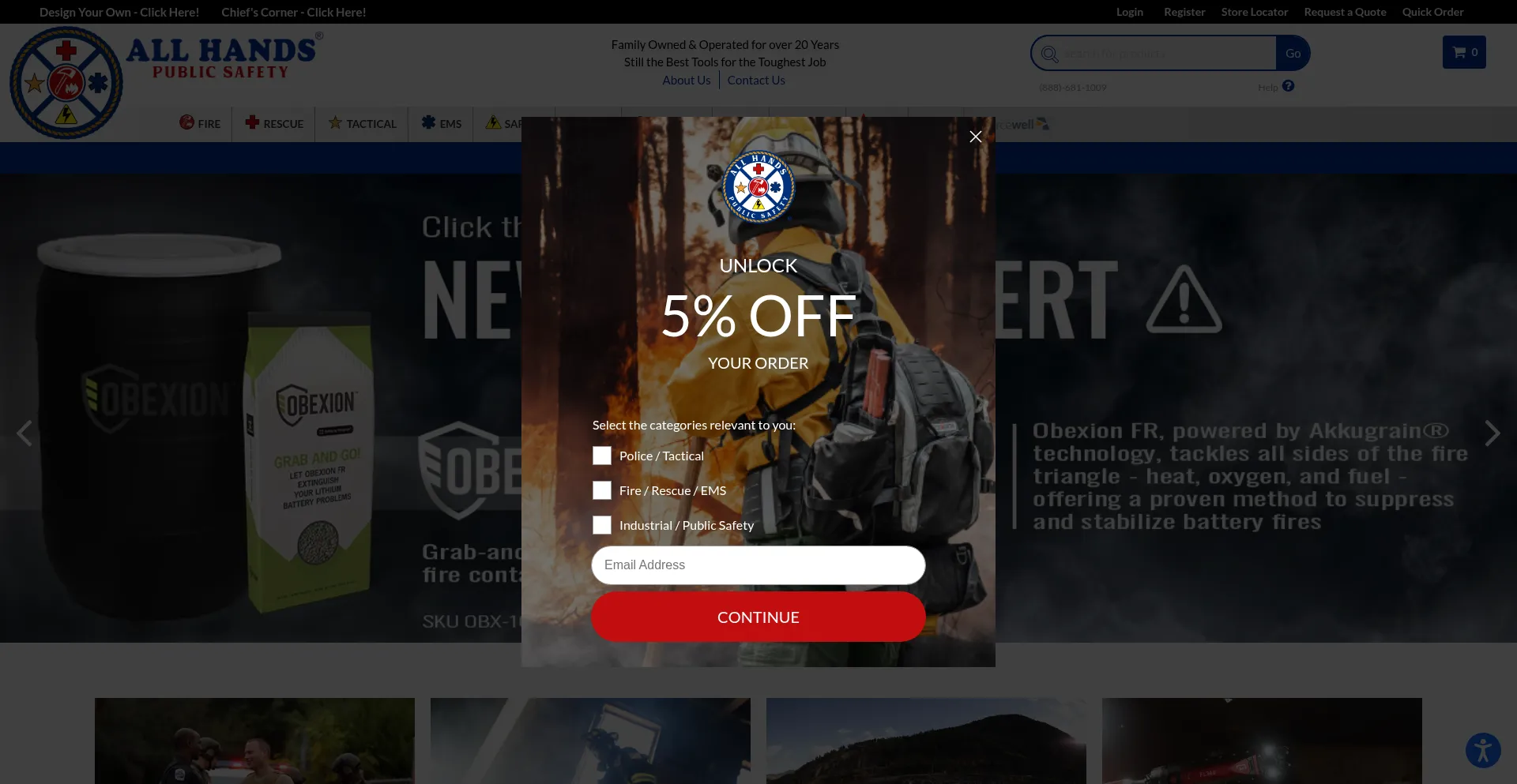 Website screenshot of Allhandsfire.com
