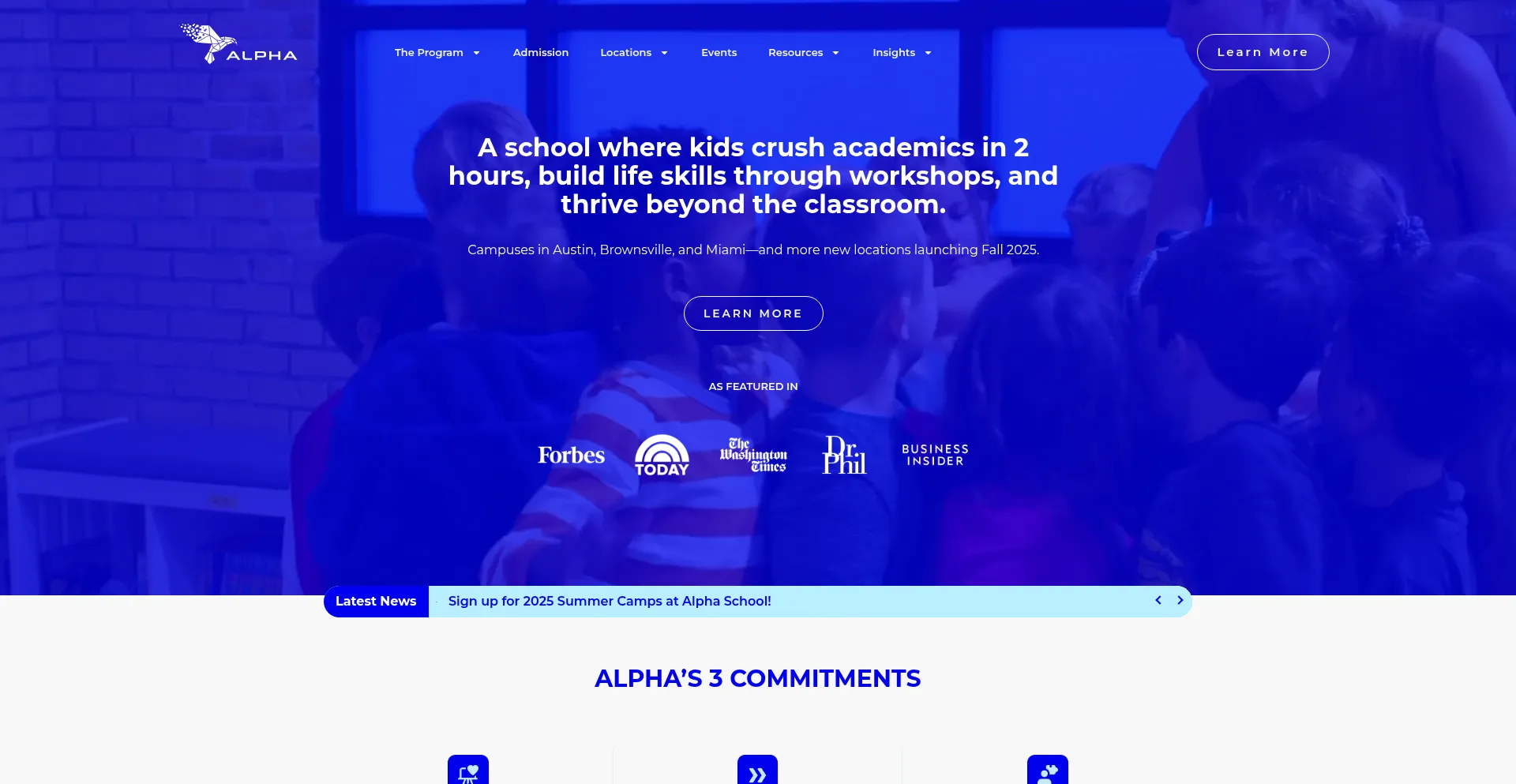 Website screenshot of Alpha.school