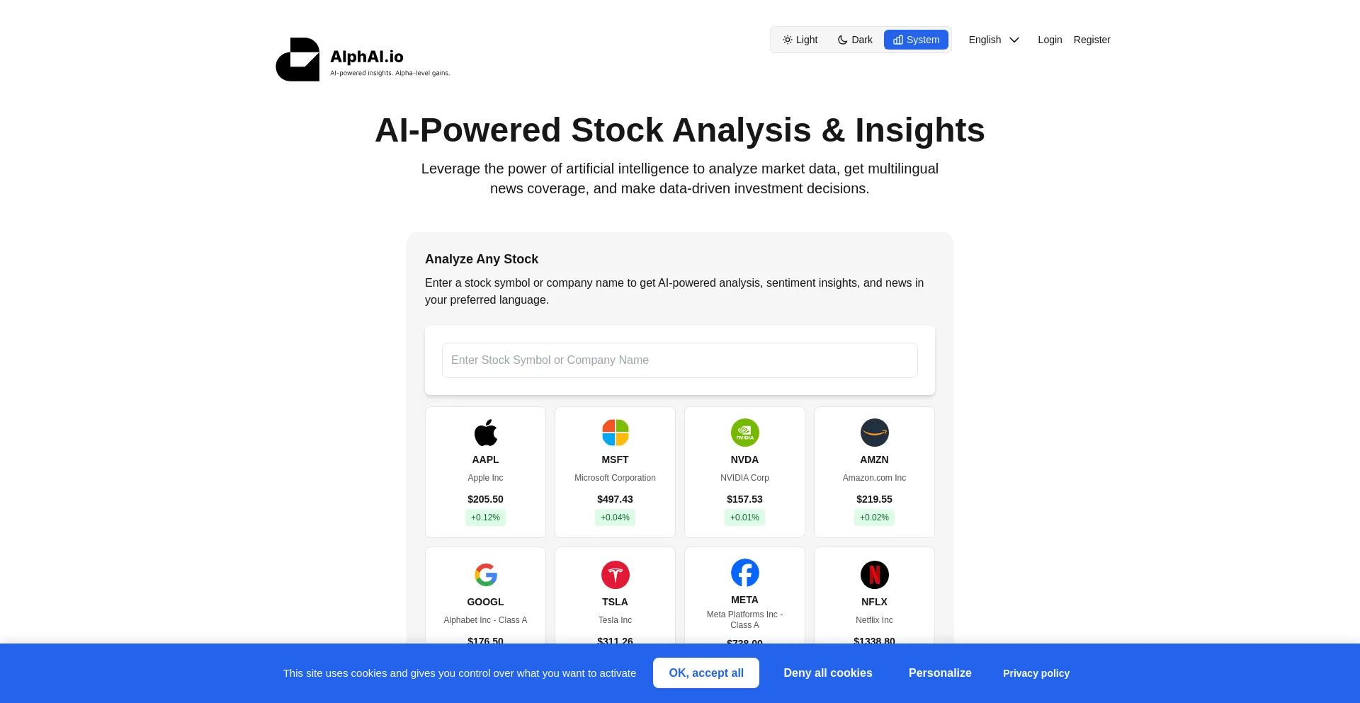 Website screenshot of Alphai.io
