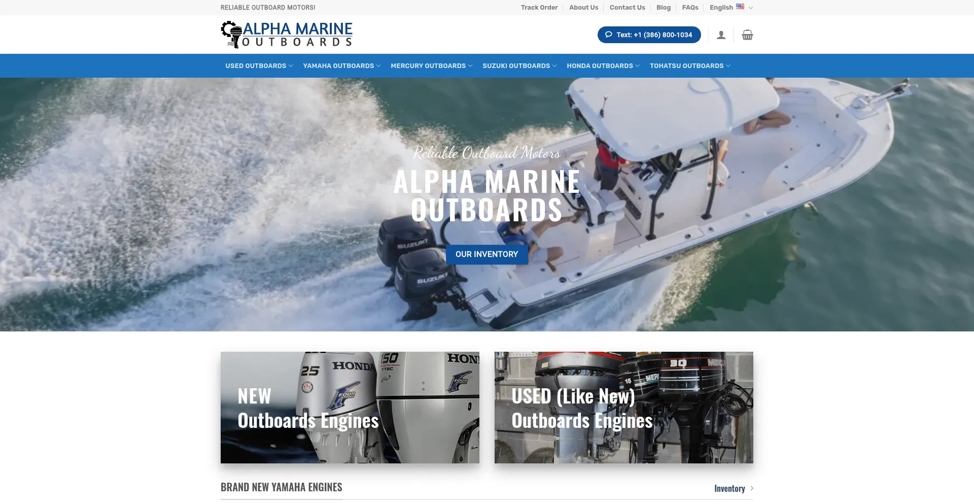 Website screenshot of Alphamarineoutboards.com