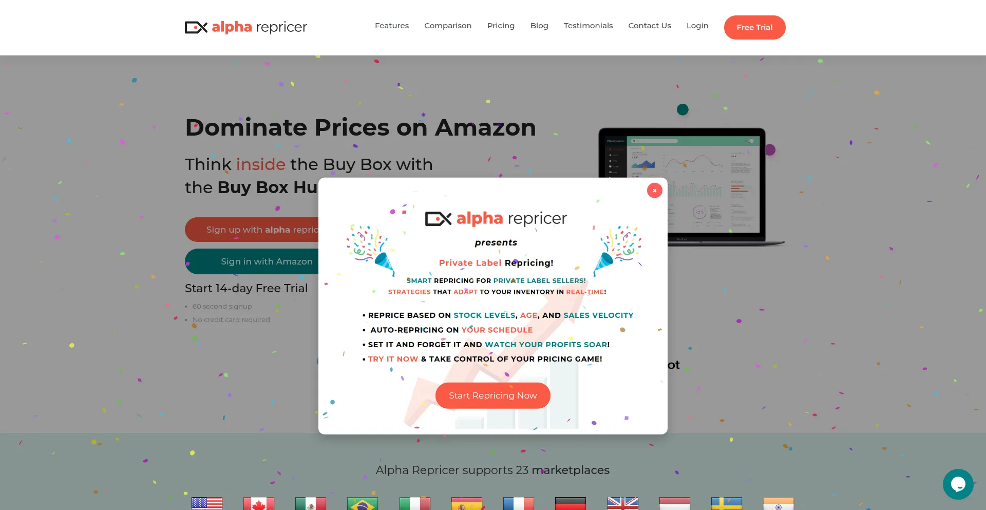 Website screenshot of Alpharepricer.com