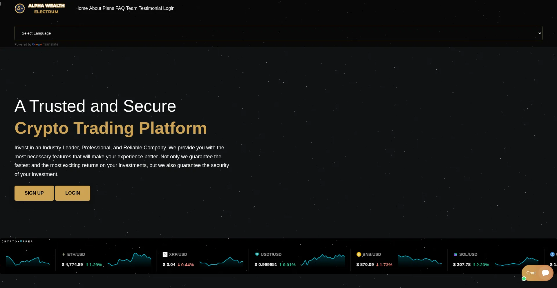 Website screenshot of Alphawealthelectrum.net
