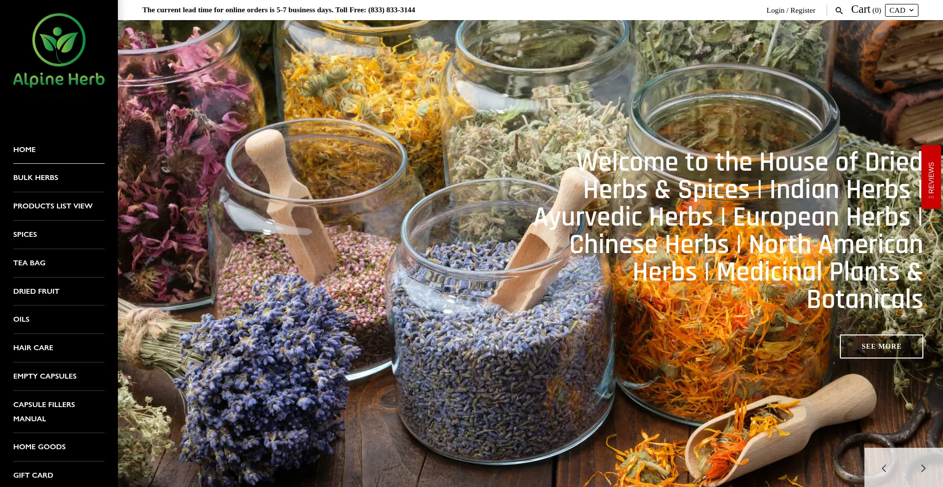 Website screenshot of Alpineherb.ca