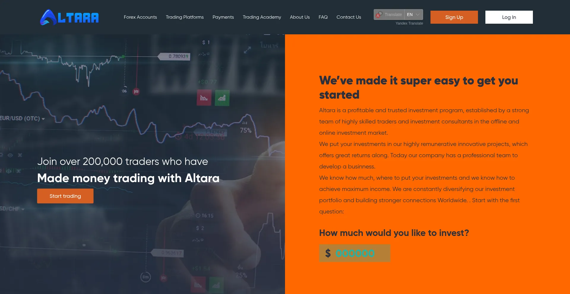 Website screenshot of Altara.online
