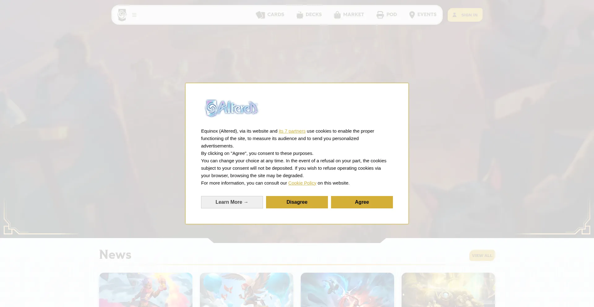 Website screenshot of Altered.gg