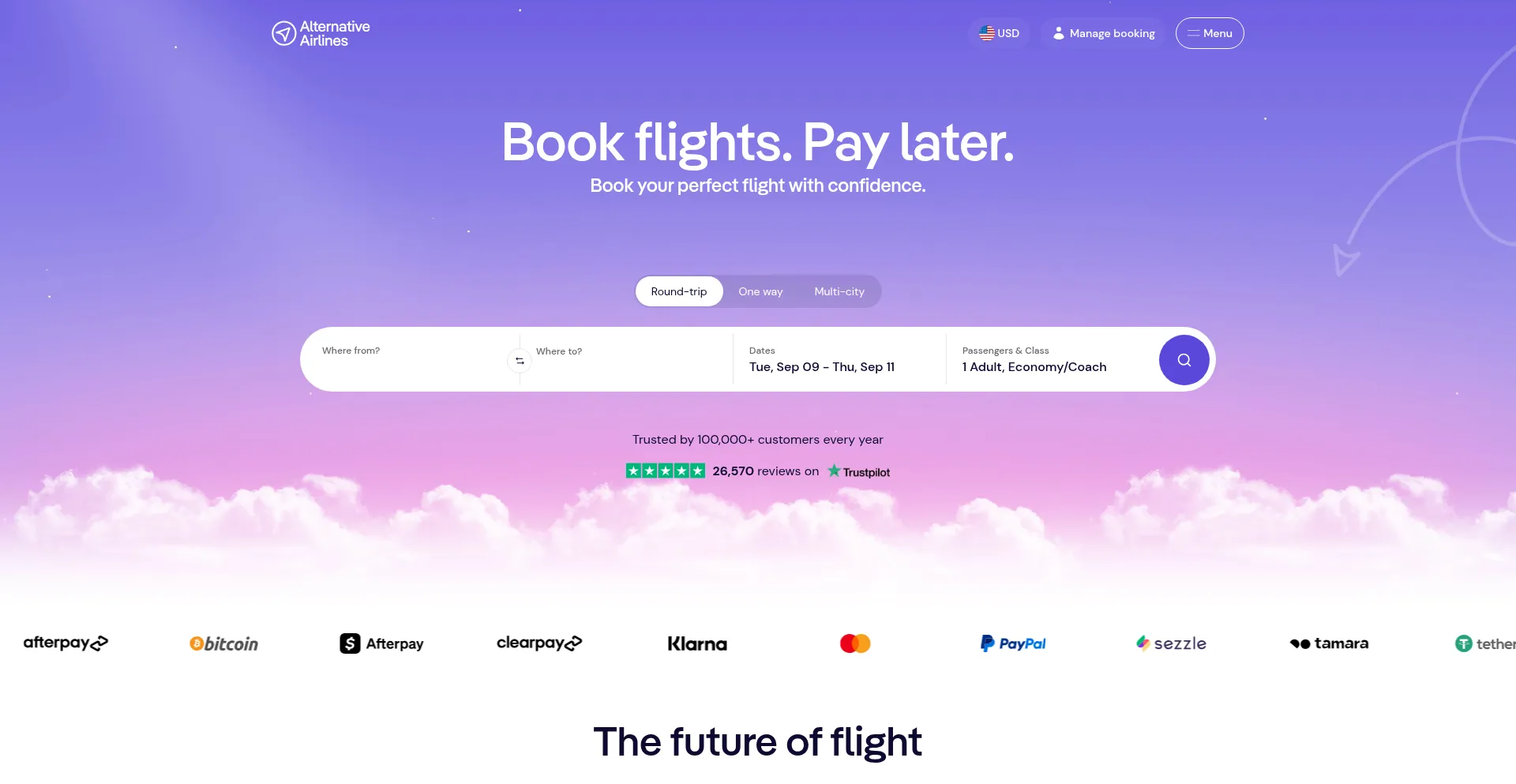 Website screenshot of Alternativeairlines.com