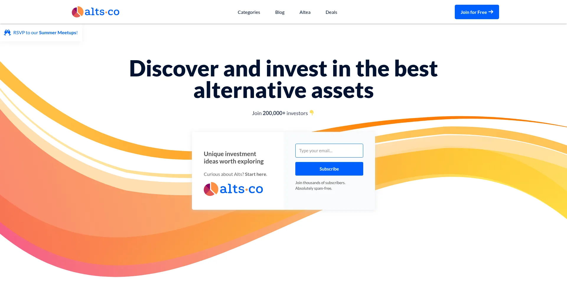 Website screenshot of Alts.co