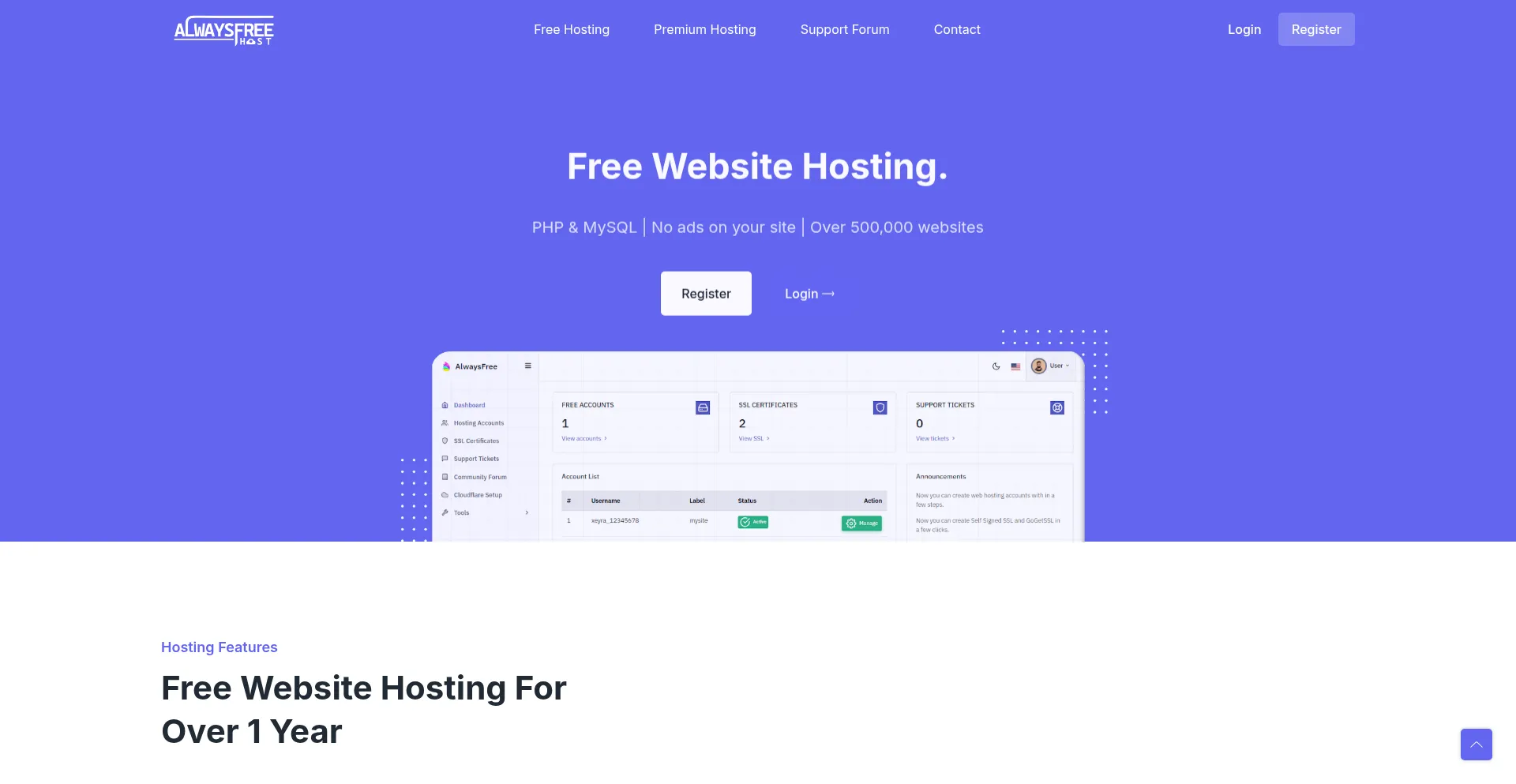 Website screenshot of Alwaysfreehost.com