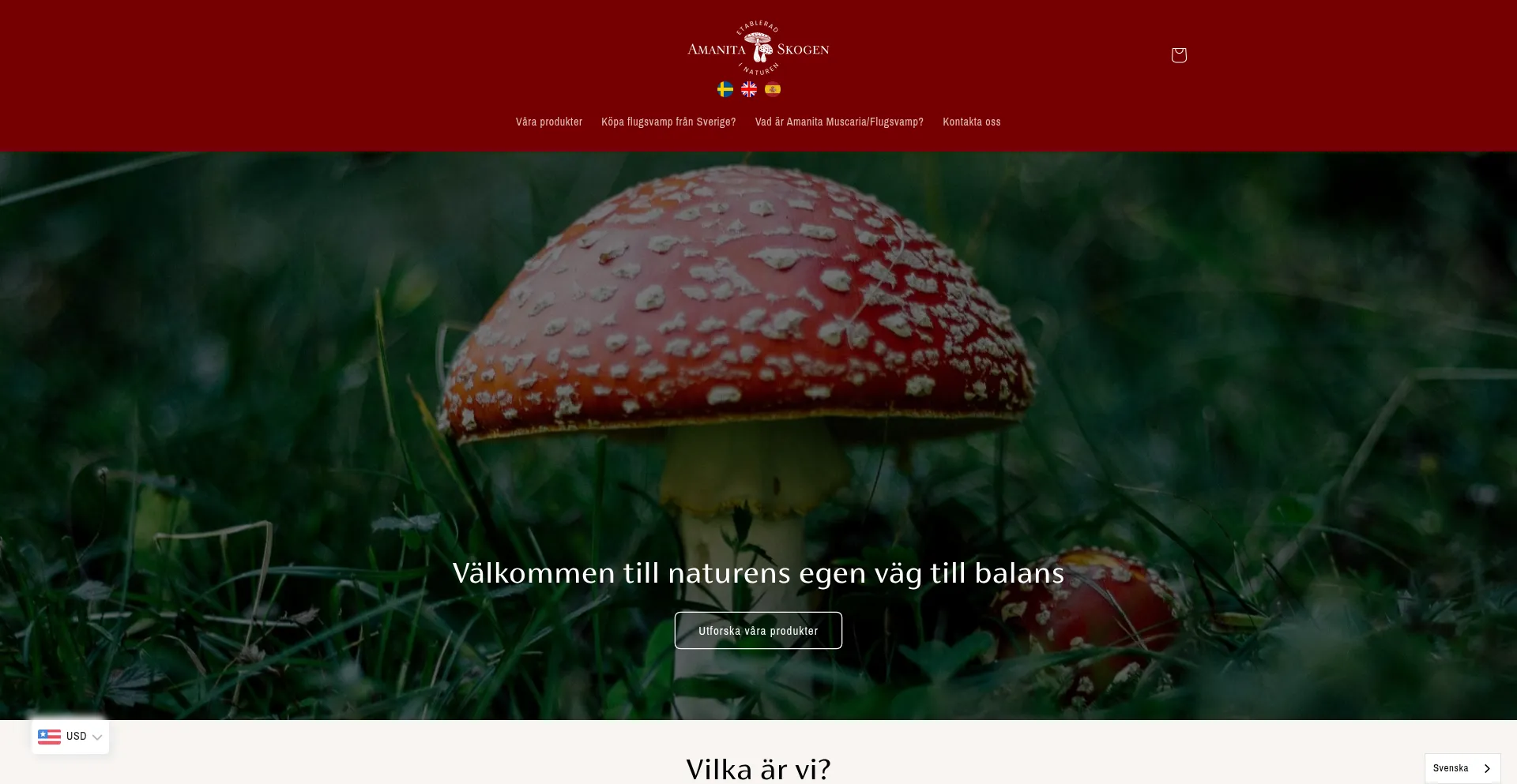Website screenshot of Amanitaskogen.se
