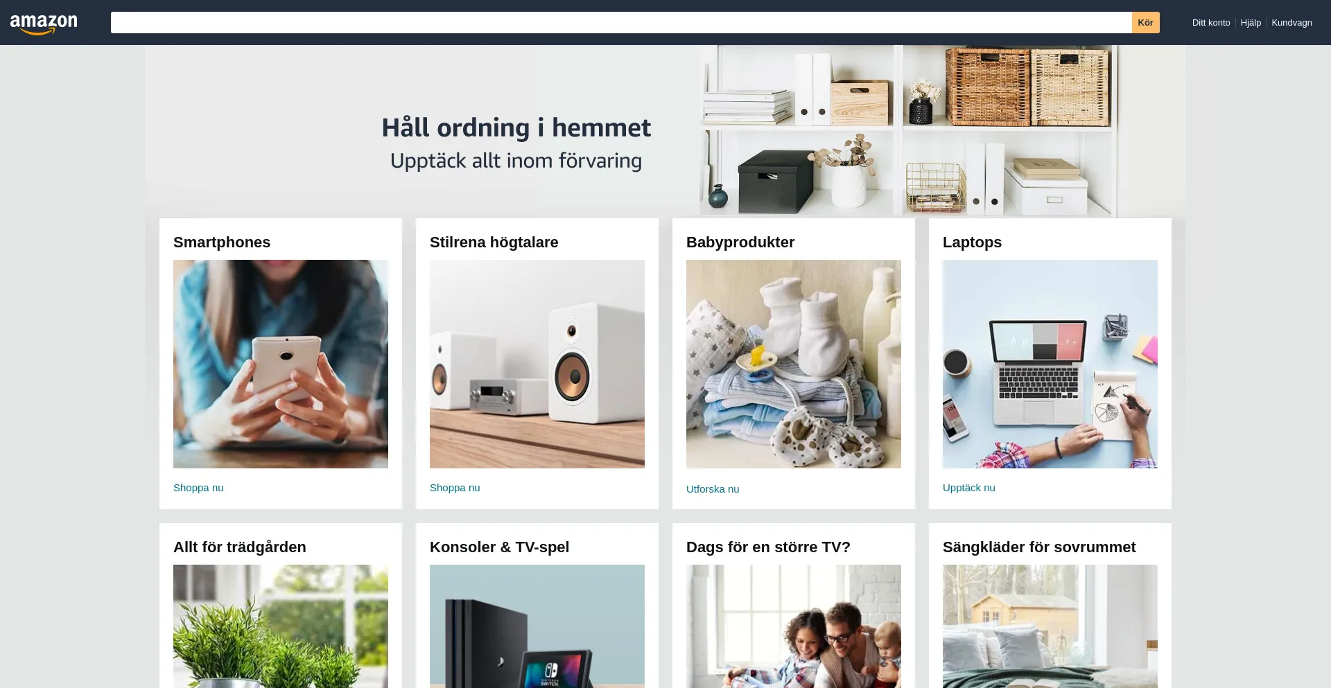 Website screenshot of Amazon.se