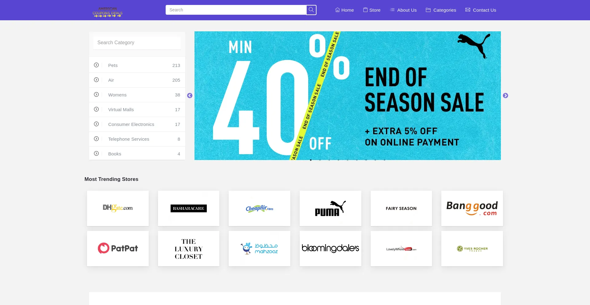 Website screenshot of Americancoupondeals.com